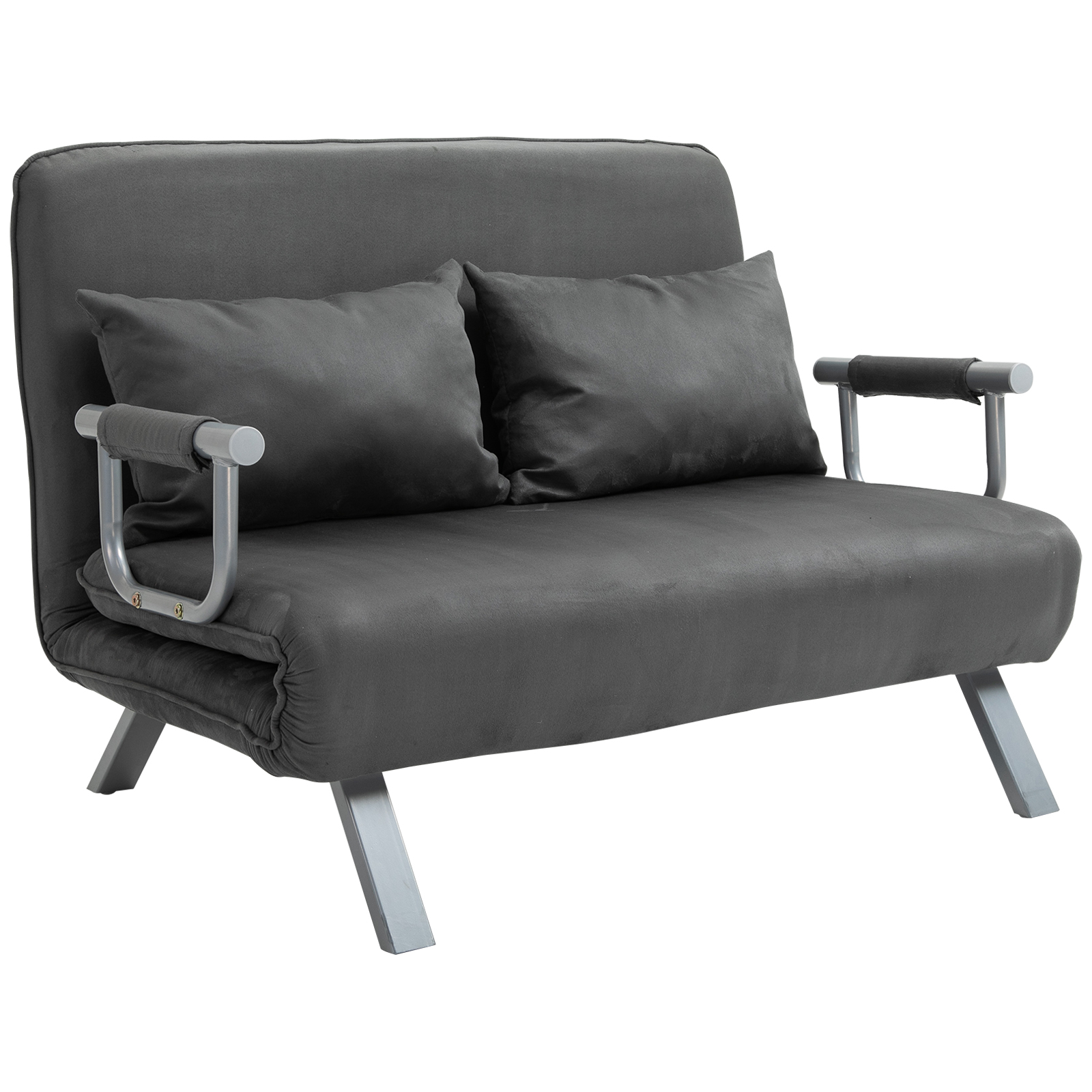 Schlafsofa Schlafcouch mit Verstellbarer Rückenlehne, Wurfkissen, Sofa mit Schlaffunktion, Samtoptik, Armlehne, Gästebett, Klappsessel für Wohnzimmer, Schlafzimmer, Grau