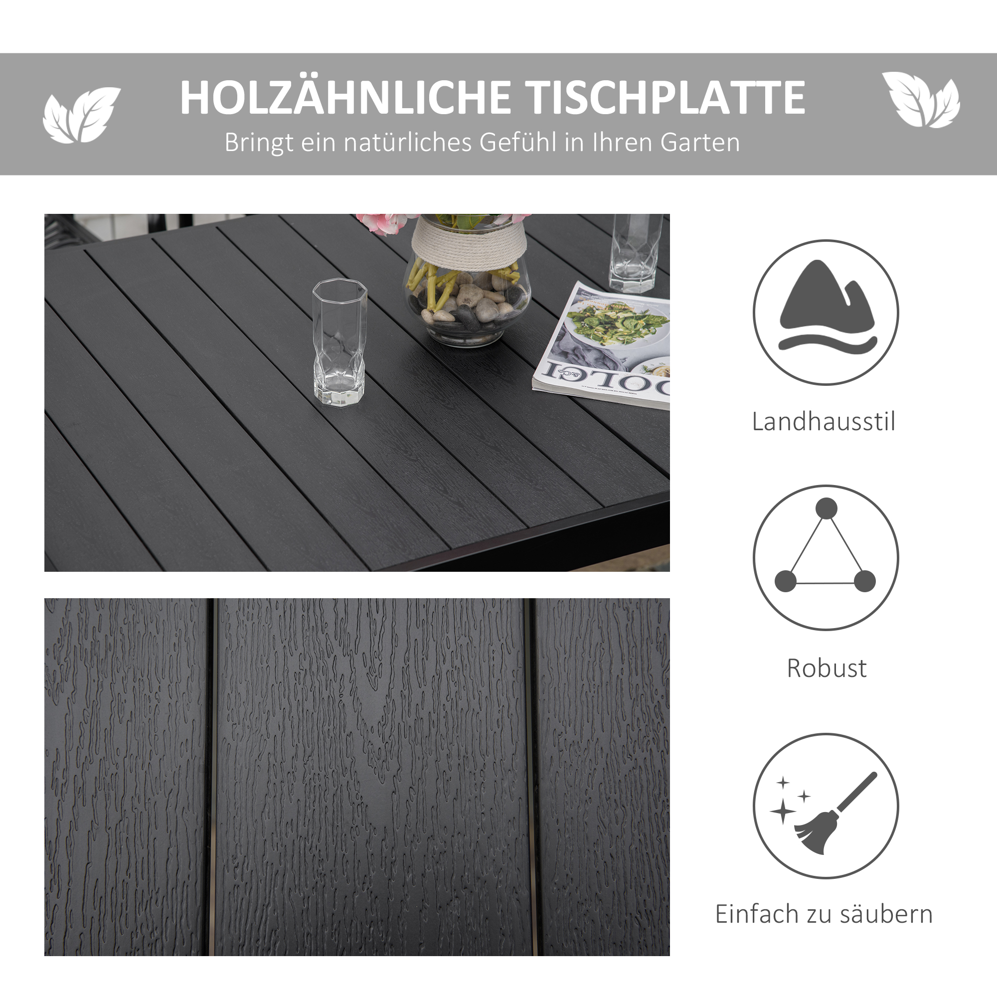 Gartentisch für 6 Personen Esstisch Aluminiumtisch Gartenmöbel Loungemöbel pflegeleicht Kunststoff Schwarz 140 x 90 x 74 cm