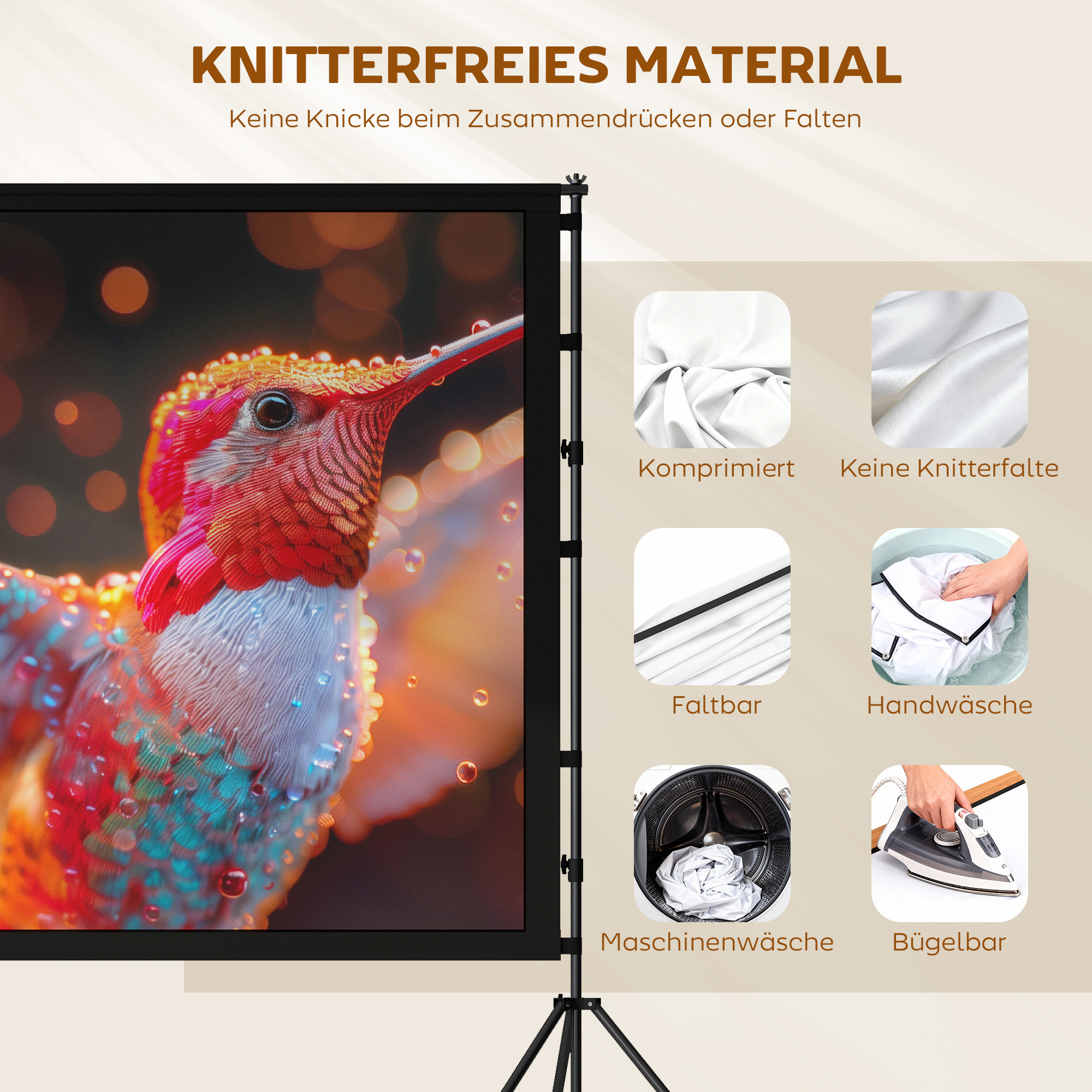 100 Zoll 16:9 HD 4K/8K Projektor-Leinwand mit Ständer, tragbare doppelseitige Leinwand mit klappbaren Stativen, Weiß