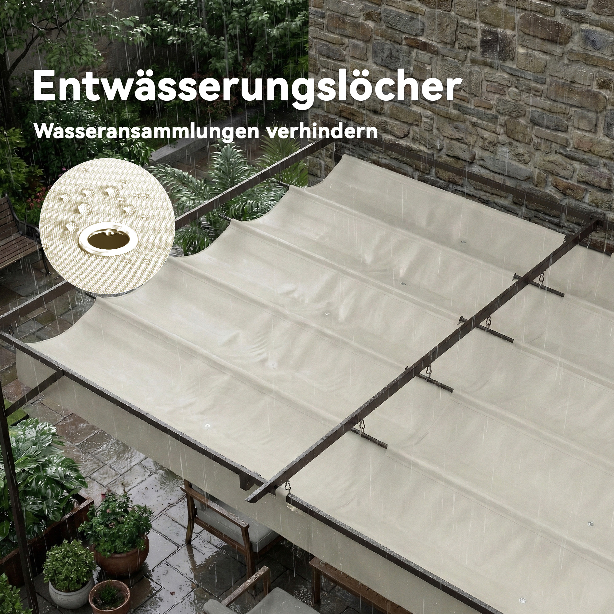 Terrassendach Pergola ca, 4x3m Terrassenüberdachung mit Verstellbares Dach, Wandmontage UV 30+ Cremeweiß
