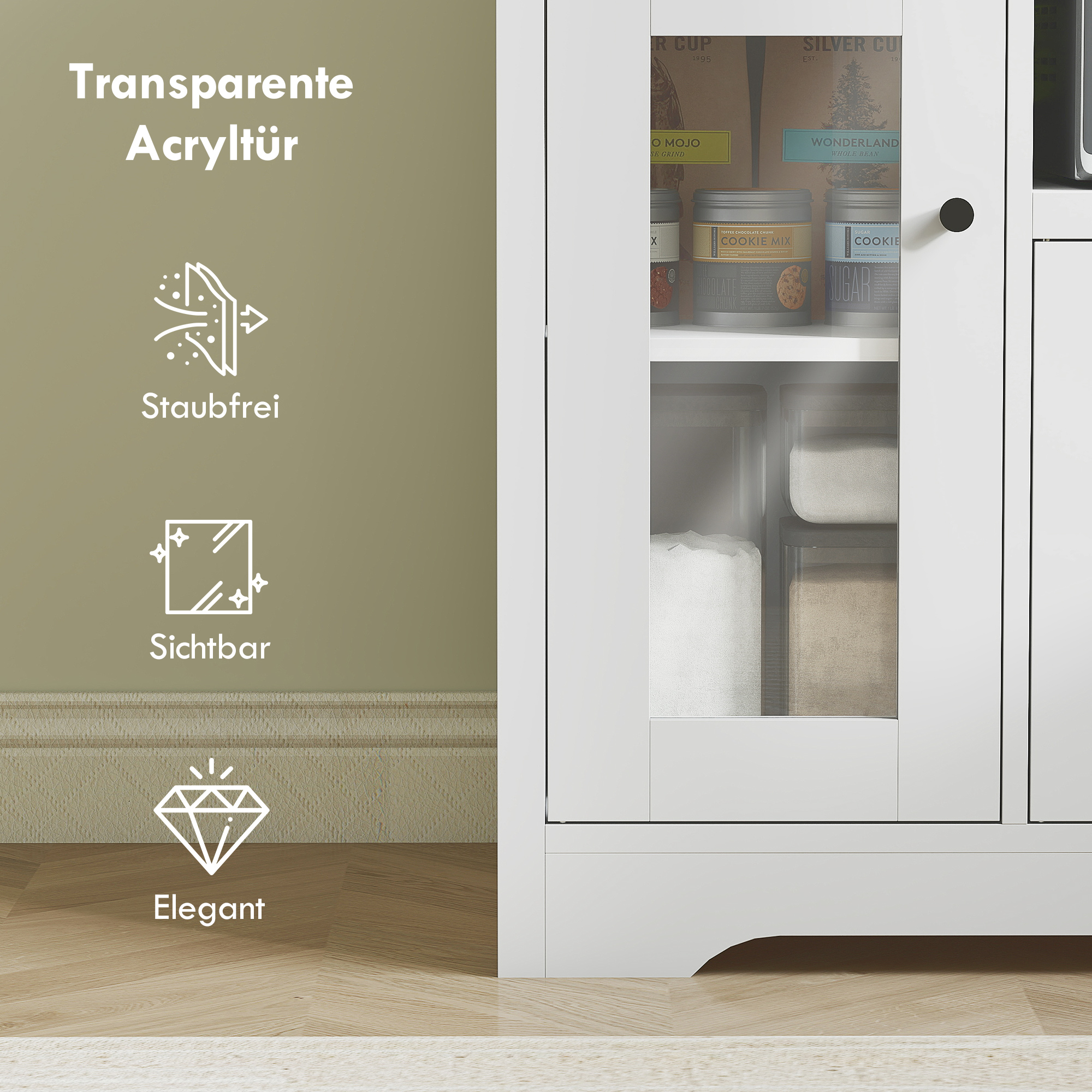 Küchenschrank mit Kabelloch, Kommode mit 2 Schränken, offenes Fach, Schublade, 80 x 35 x 72,2 cm, Spanplatte, Weiß