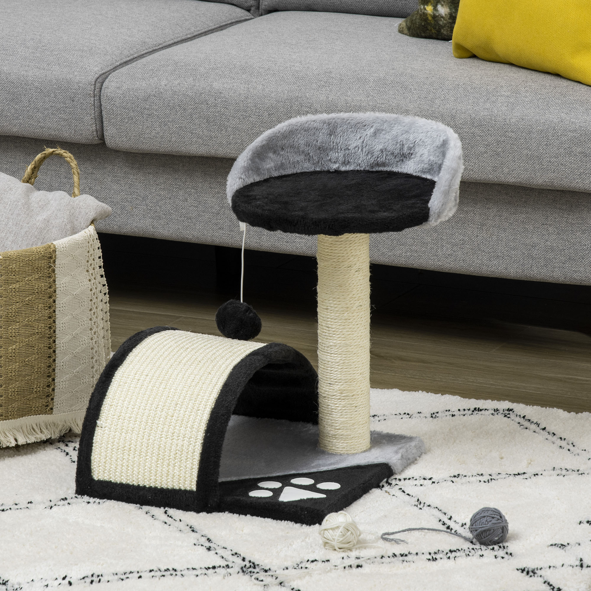 Kratzbaum Katzenbaum mit Spielbällen Katzenkratzbaum Sisalseil-Kratzstangen Schwarz 35,5 x 37 x 46 cm