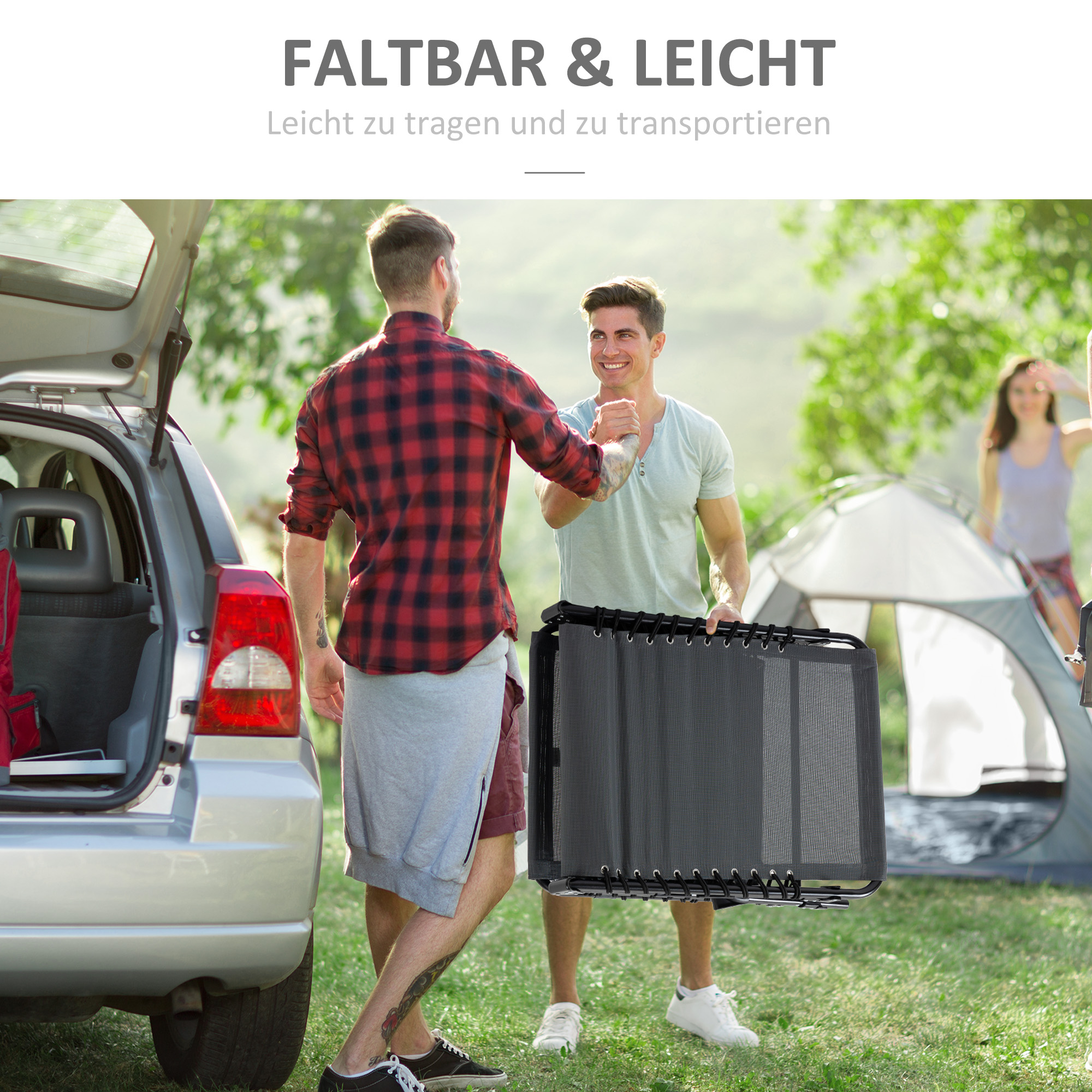 Liegestuhl, Zusammenklappbare Liege mit Nackenkissen, Stahlrahmen, Netzstoffbezug, 120 kg Belastbarkeit, Grau
