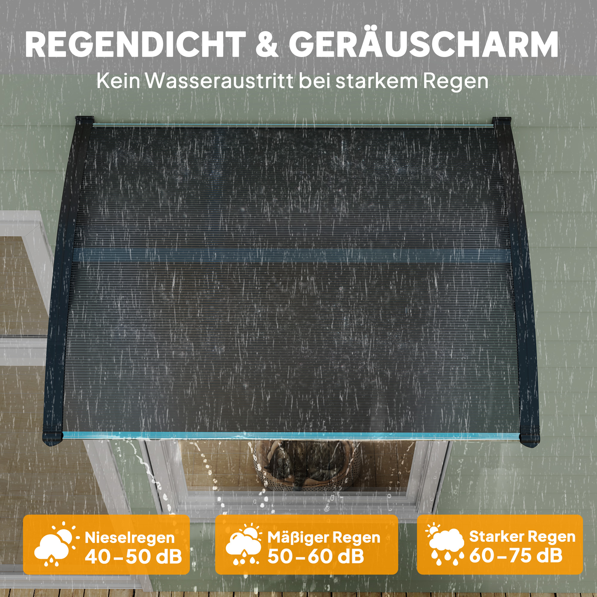 Vordach, Haustürvordach, Überdachung für Eingänge und Fenster, 100L x 75B x 23H cm, Schwarz