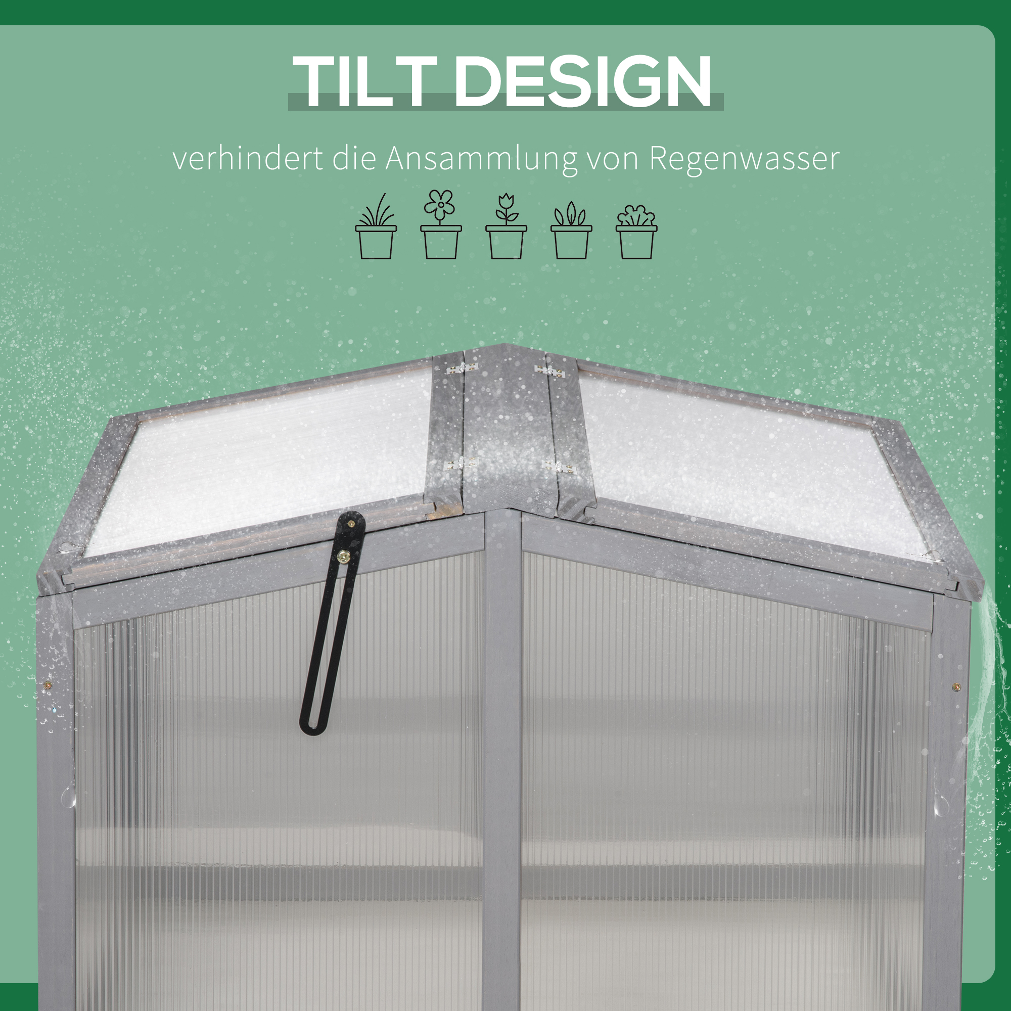Frühbeet Treibhaus Gewächshaus Frühbeetkasten Pflanzenbeet mit Abdeckung aus Holz und Polycarbonat wetterfest Hellgrau 90 x 80 x 58 cm