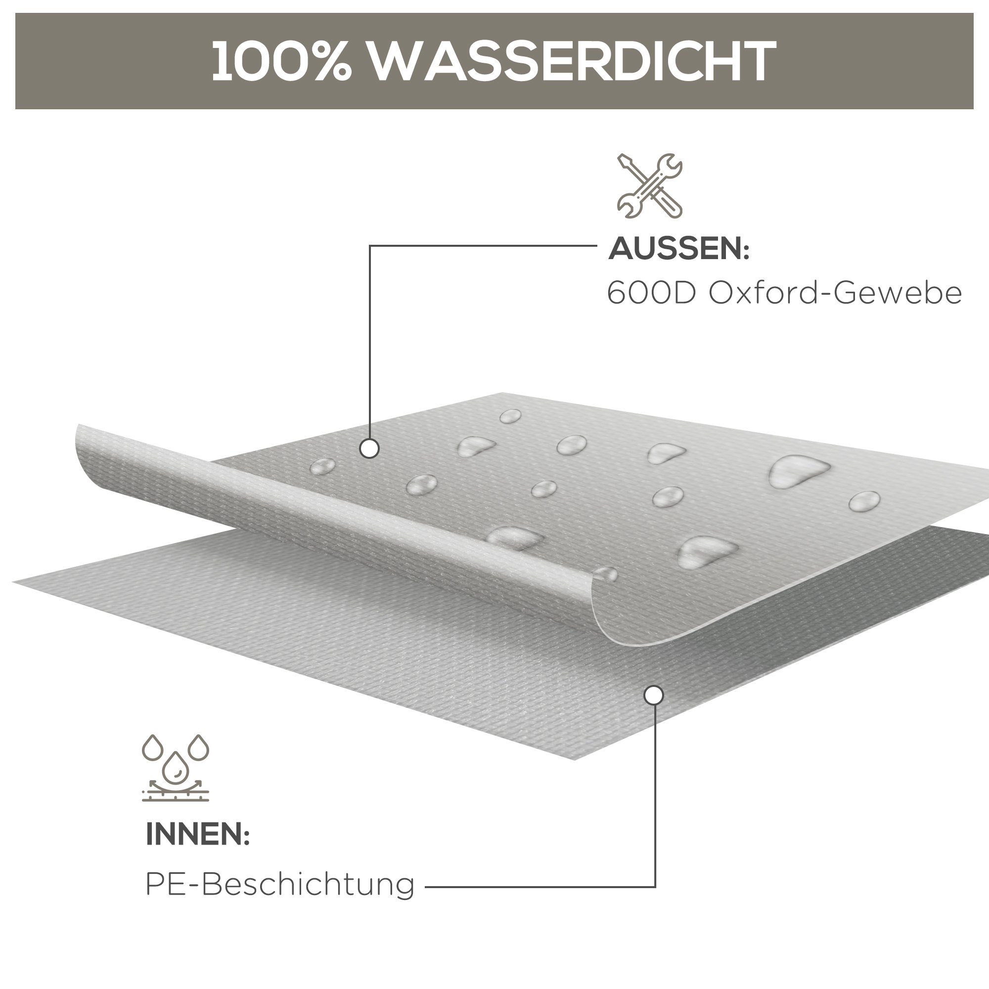 Schutzhülle für Gartenmöbel Winterfest Wasserdicht Abdeckung Anti-UV Abdeckplane 600D Oxford 210 x 140 x 80 cm Grau