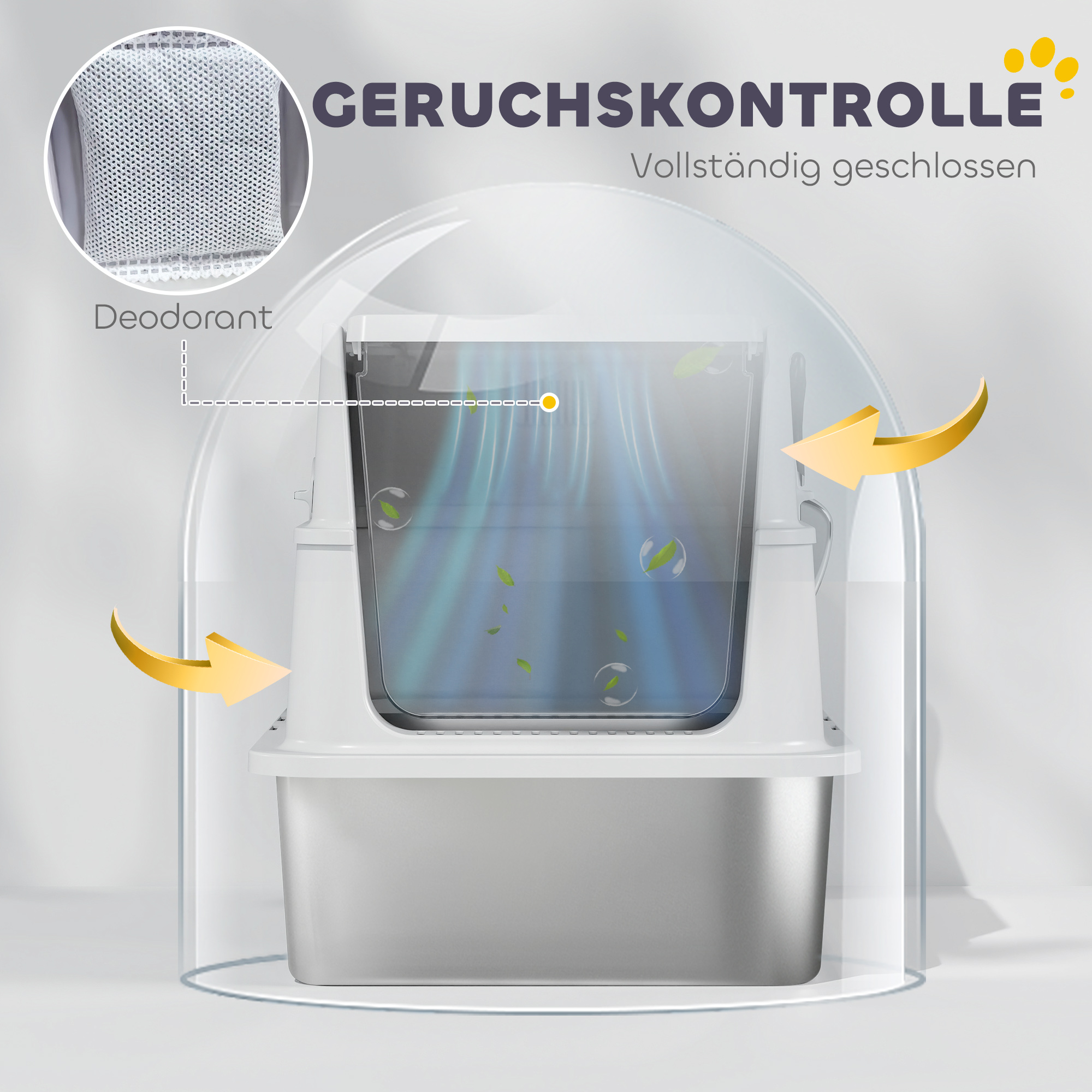 Katzentoilette, Edelstahl, XL-Innenraum, mit Schaufel, Hellgrau