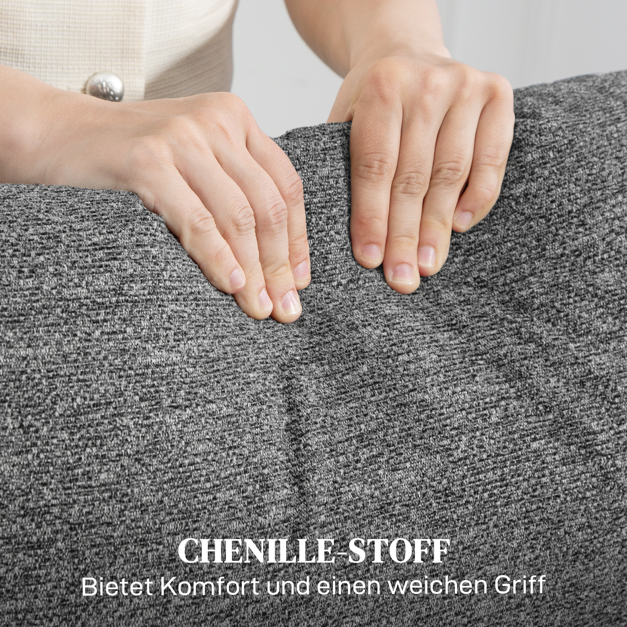 2-Sitzer-Sofa, individuell verstellbare Rückenlehnen, Fußstütze, Stoffbezug, Stahl, Grau