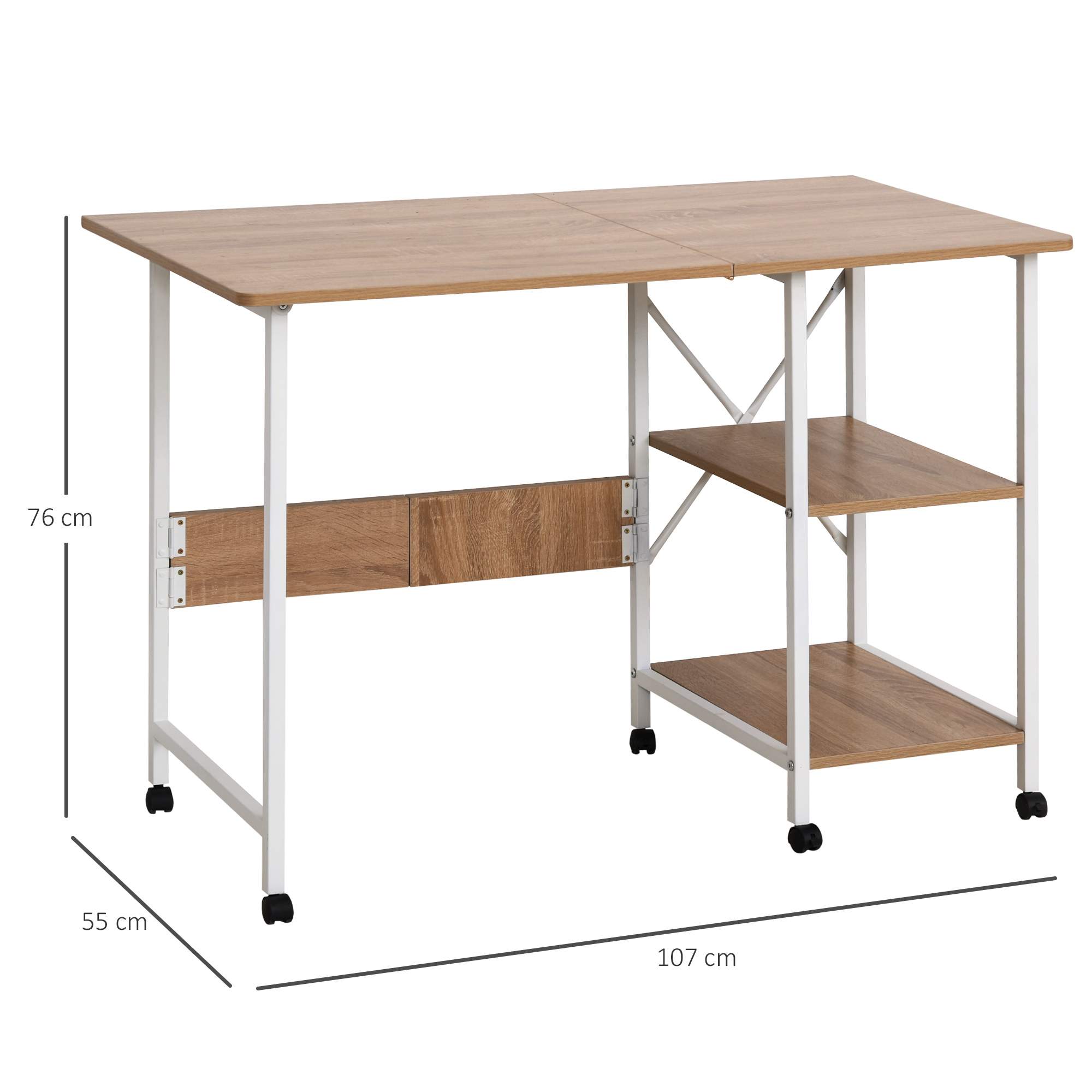 Klapptisch Schreibtisch Beistelltisch Bürotisch Mobiler Computertisch mit Rollen MDF Natur 107 x 55 x 76 cm