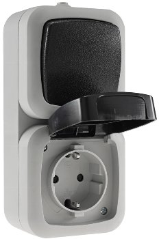 Feuchtraum Kombi-Schalter/Steckdose,IP44, 250V~/ 10/16A, grau, AP vertikal Feuchtraum Kombi-Schalter/Steckdose,IP44, 250V~/ 10/16A, grau, AP vertikal
