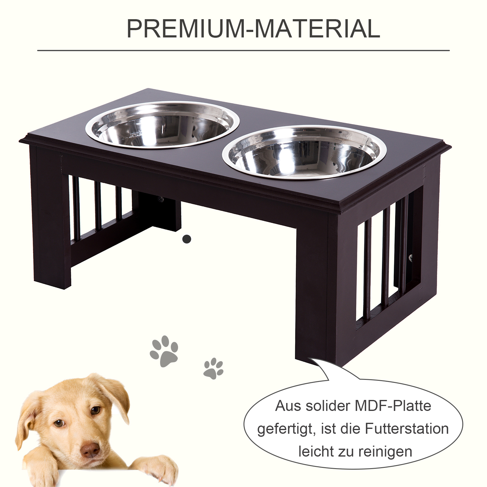 Hunde-Futterstation, rutschfest, 58,4 x 30,5 x 25,4cm, Grau, 2L pro Napf