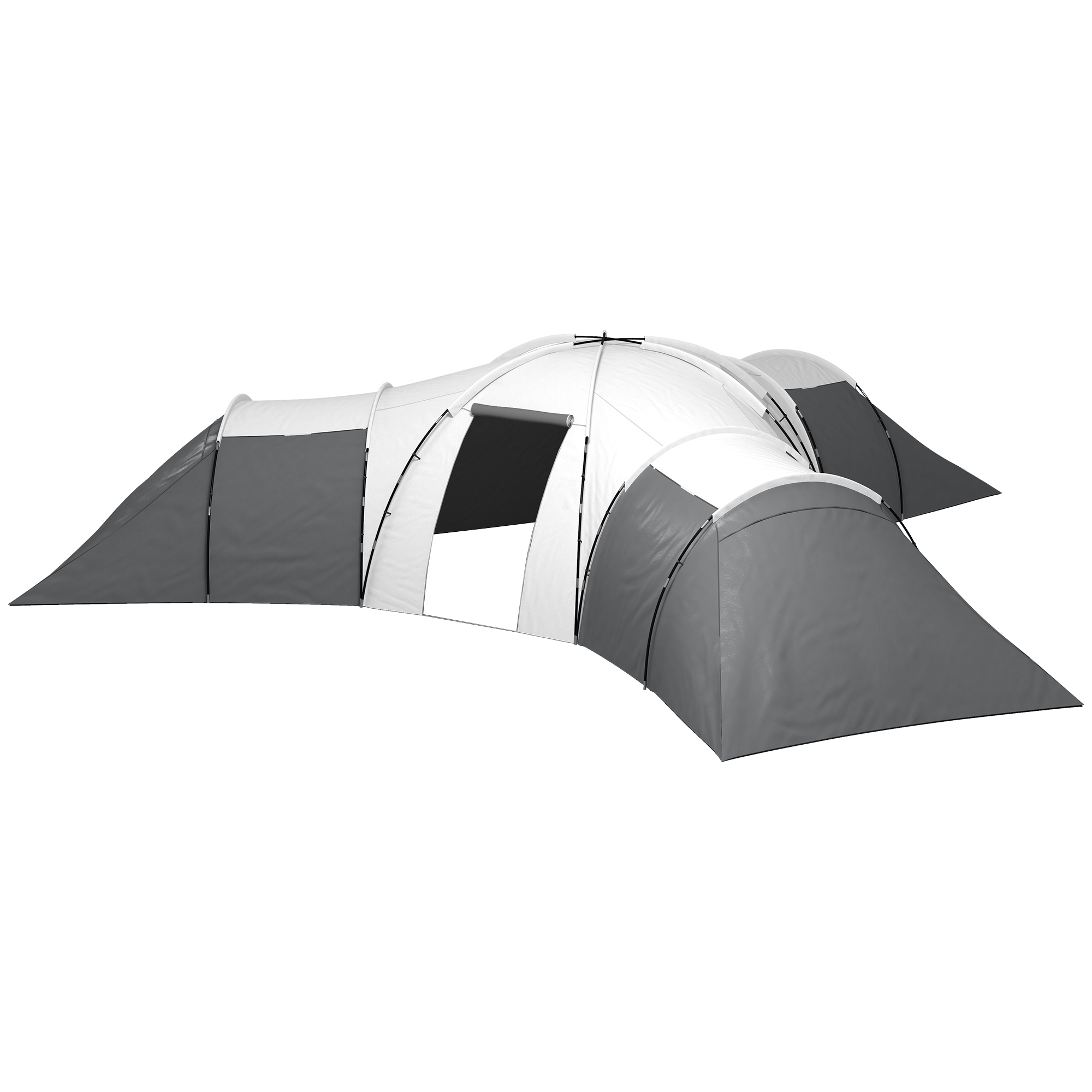 Campingzelt für 6-9 Personen, 4 Räume, Vorzelt, wasserdicht, 615x 615x225cm, Grau