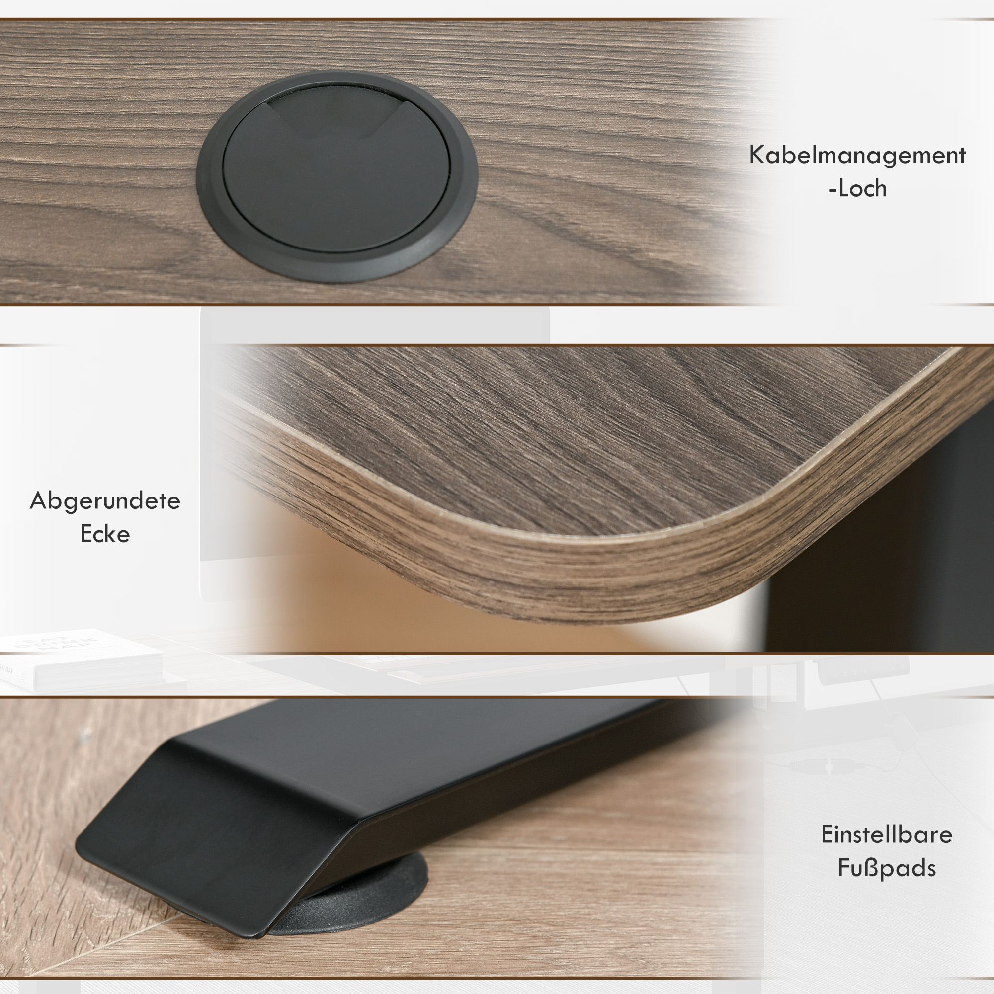 Höhenverstellbarer Schreibtisch Elektrisch 140 x 70 cm Computertisch mit 4 Memory-Steuerung, 4 tlg, Tischplatte, Steh-Sitz Tisch mit Anti-Kollision, Überhitzungsschutz Schwarz