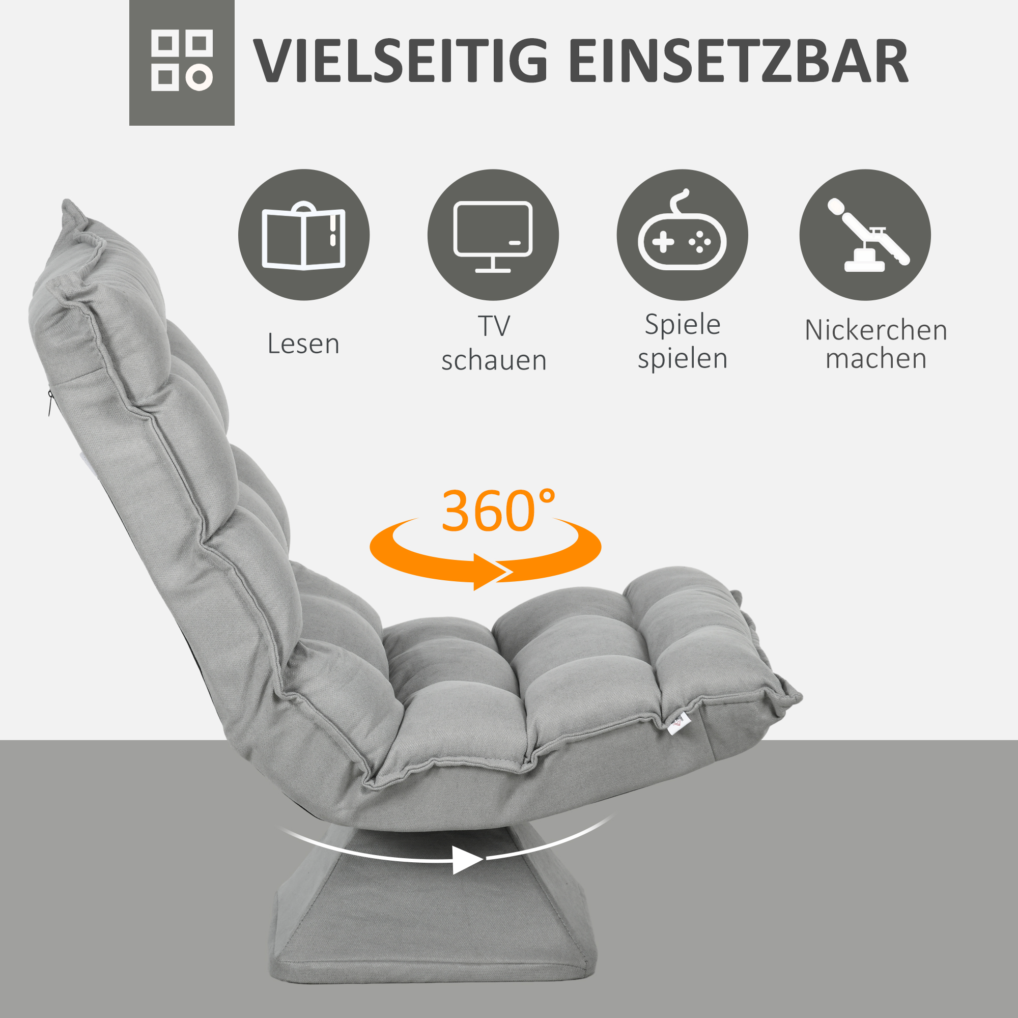 Relaxsessel Lesesessel, drehbar, Samtoptik, 62 cm x 70 cm x 95 cm, Hellgrau