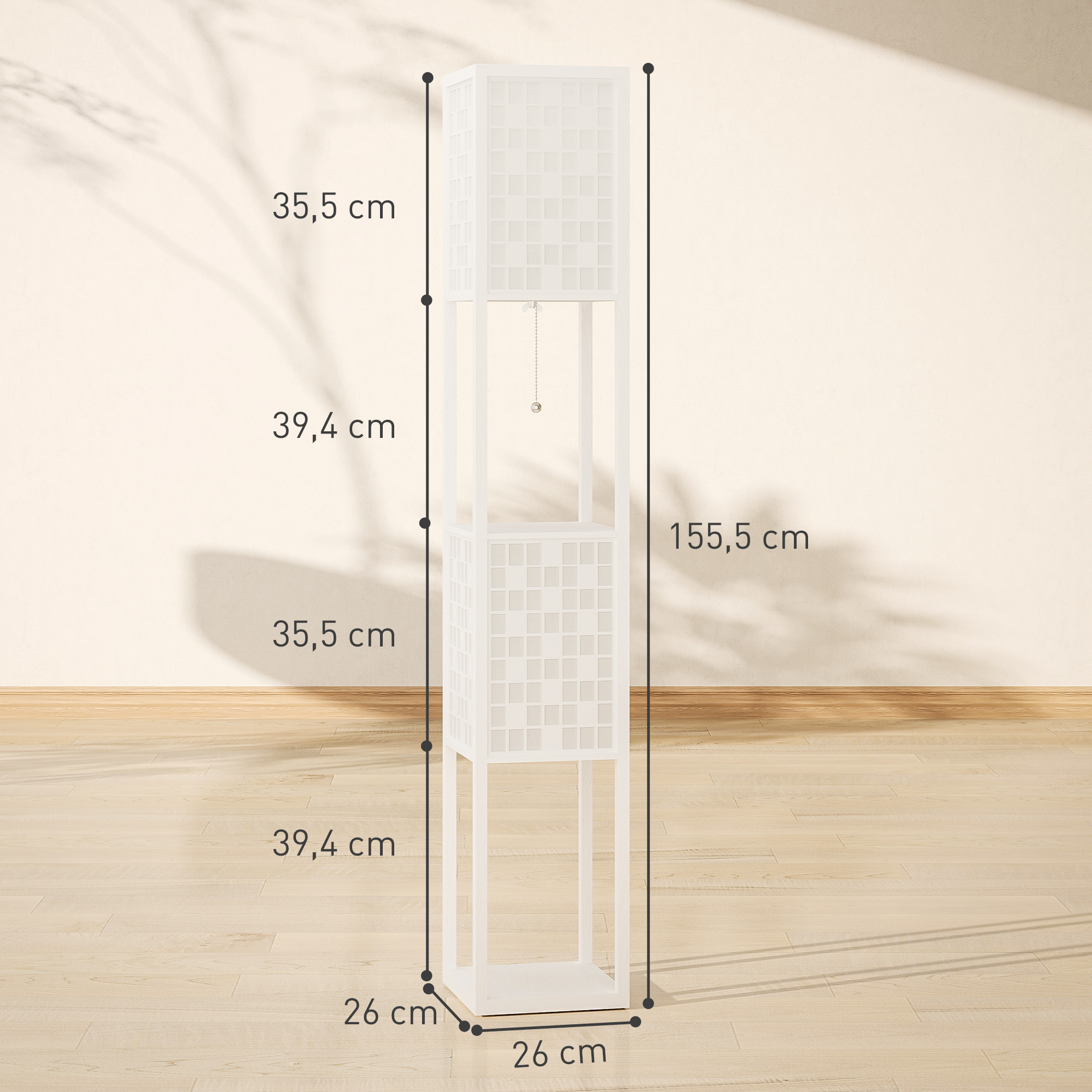 Stehlampe, Gittermuster, 2-Ebenen-Regale, für verschiedene Glühbirnen, Weiß