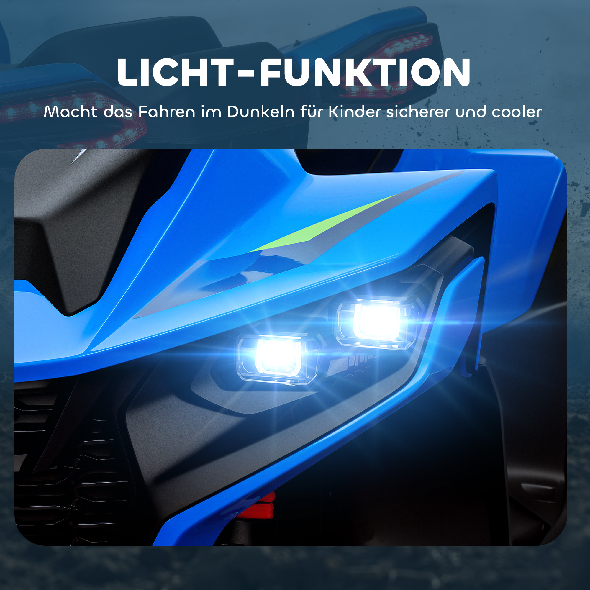 Elektroquad für Kinder, 3-6 km/h, LED-Scheinwerfer, Musik, USB, für 3-8 Jahre, Blau