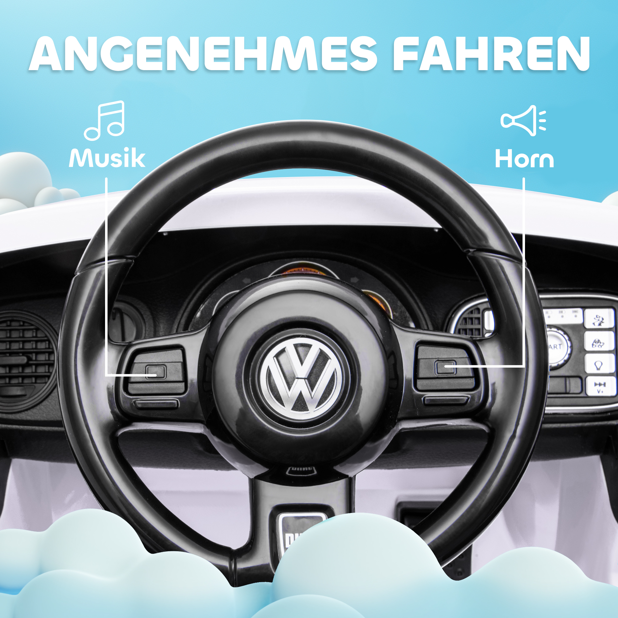 Kinderfahrzeug, VW Käfer, 3-5 km/h, mit Fernbedienung & Musik, Weiß