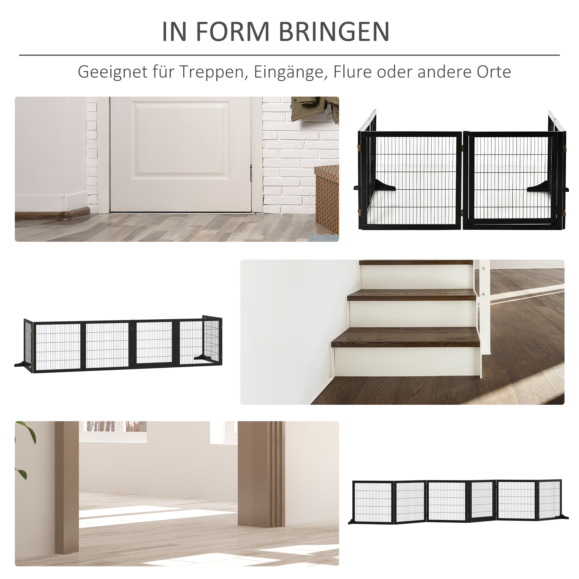 Absperrgitter für Hunde klappbar 432 x 36 x 70cm Kiefernholz Schwarz
