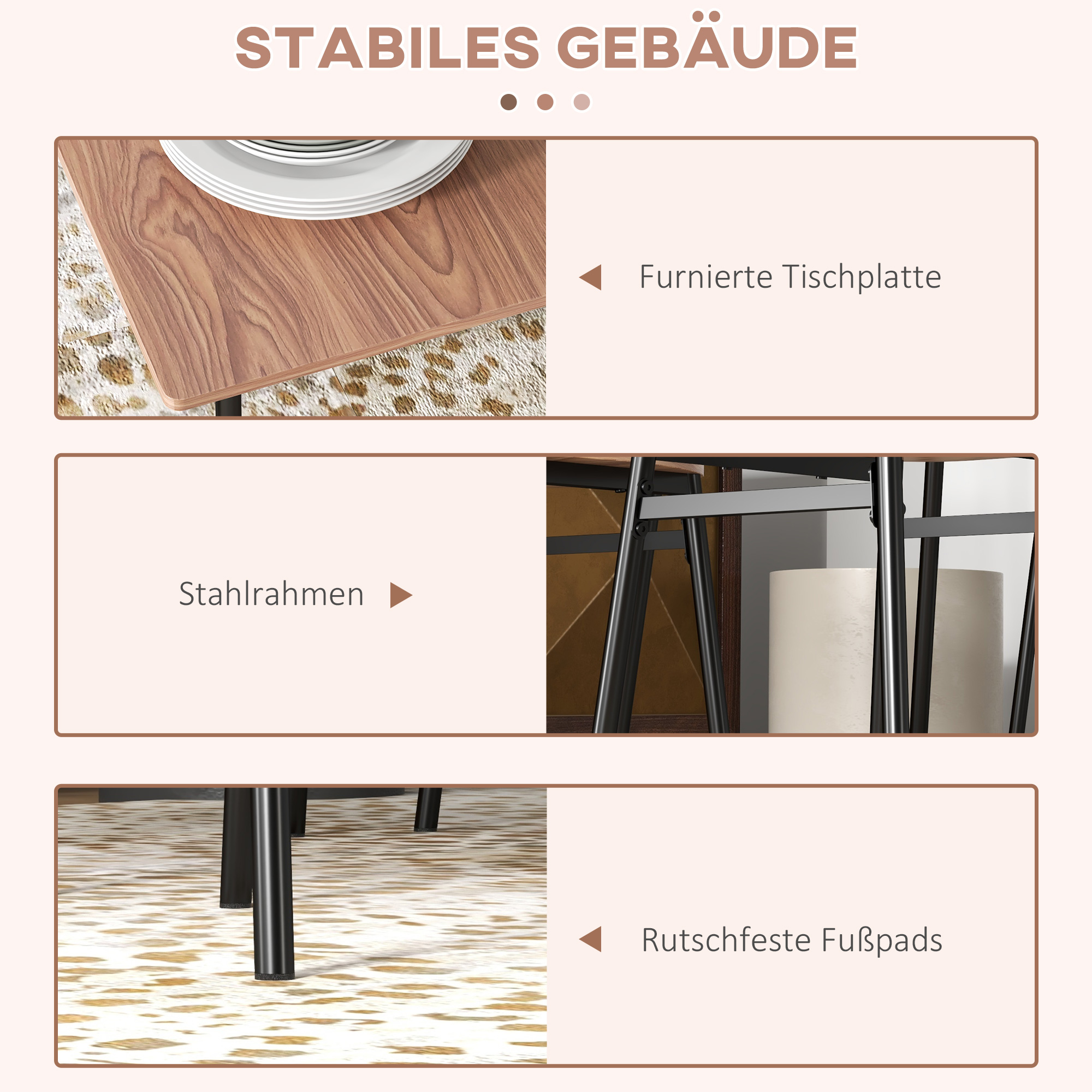 Essgruppe Tisch mit Stühlen Esszimmertisch, Industriedesign, 110 cm x 70 cm x 75 cm, Braun