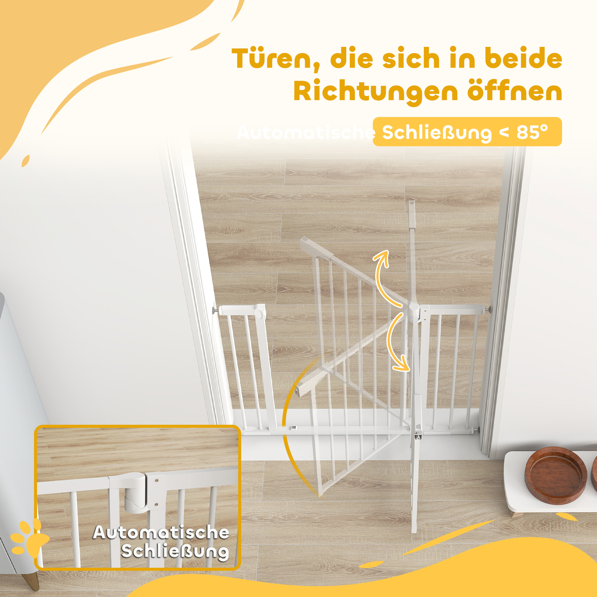 Treppenschutzgitter Absperrgitter ohne Bohren mit automatische Schließung für Kinder Küche Treppe 76-103 x 76 cm Weiß