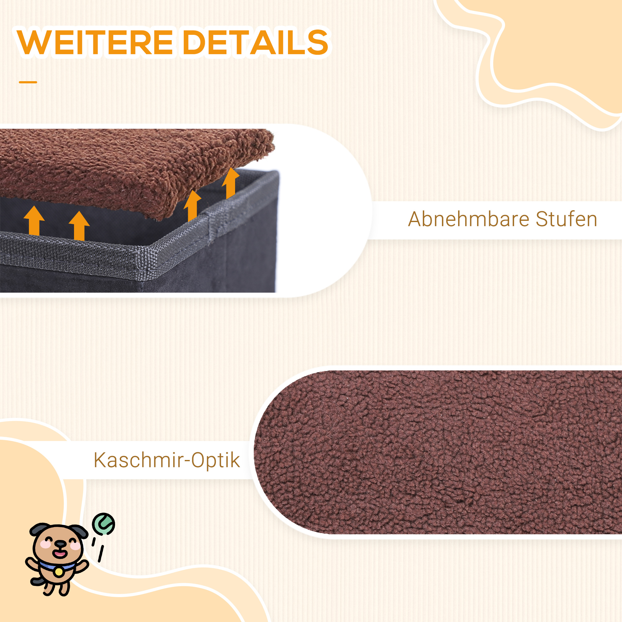 Haustiertreppe Katzentreppe Hundetreppe Faltbar 3 Stufen Tiertreppe mit Stauraum für Katzen und Hunde MDF Schwarz 40 x 54 x 48 cm