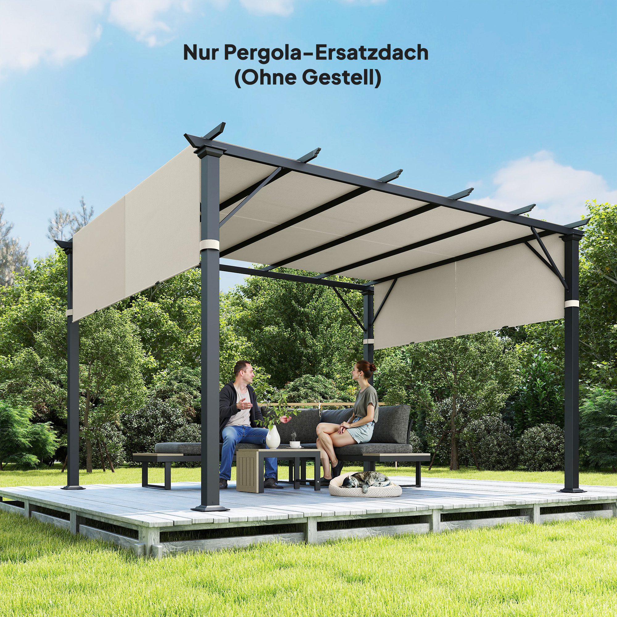 Ersatzdach für Pergola mit UV-Schutz, Sonnensegel für Terrassenüberdachung für 3 x 3 m Pavillon, Cremeweiß