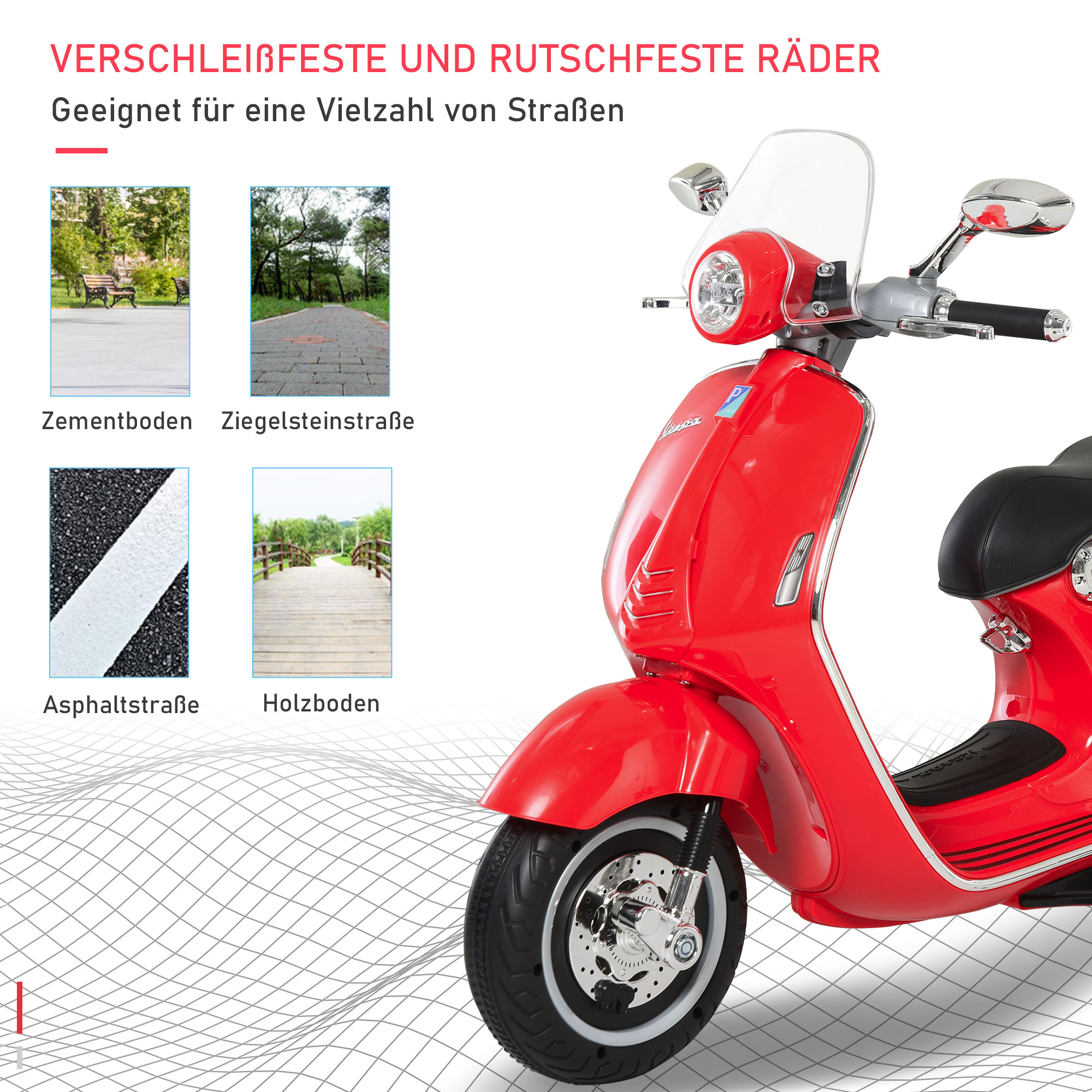 Elektro Kindermotorrad Elektromotorrad mit MP3, Musik, Scheinwerfer, Vor- und Rückwärtsgang, Kinder Elektro Motorrad für 3-6 Jahre Kinder, Rot
