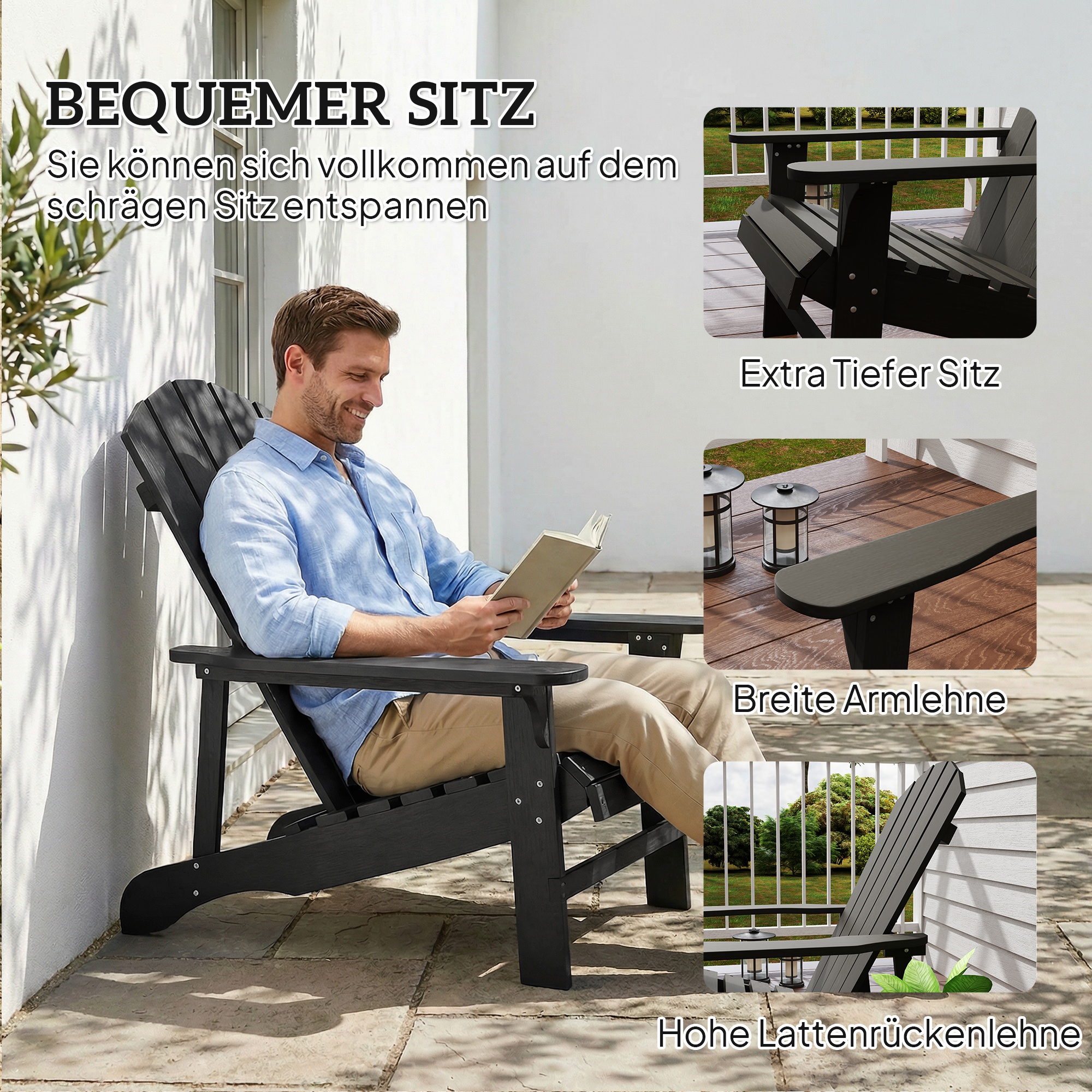 Adirondack Stuhl wetterfest Adirondack Chair aus Holz Outdoor Gartenstuhl mit Hoher Rückenlehne Armlehnen