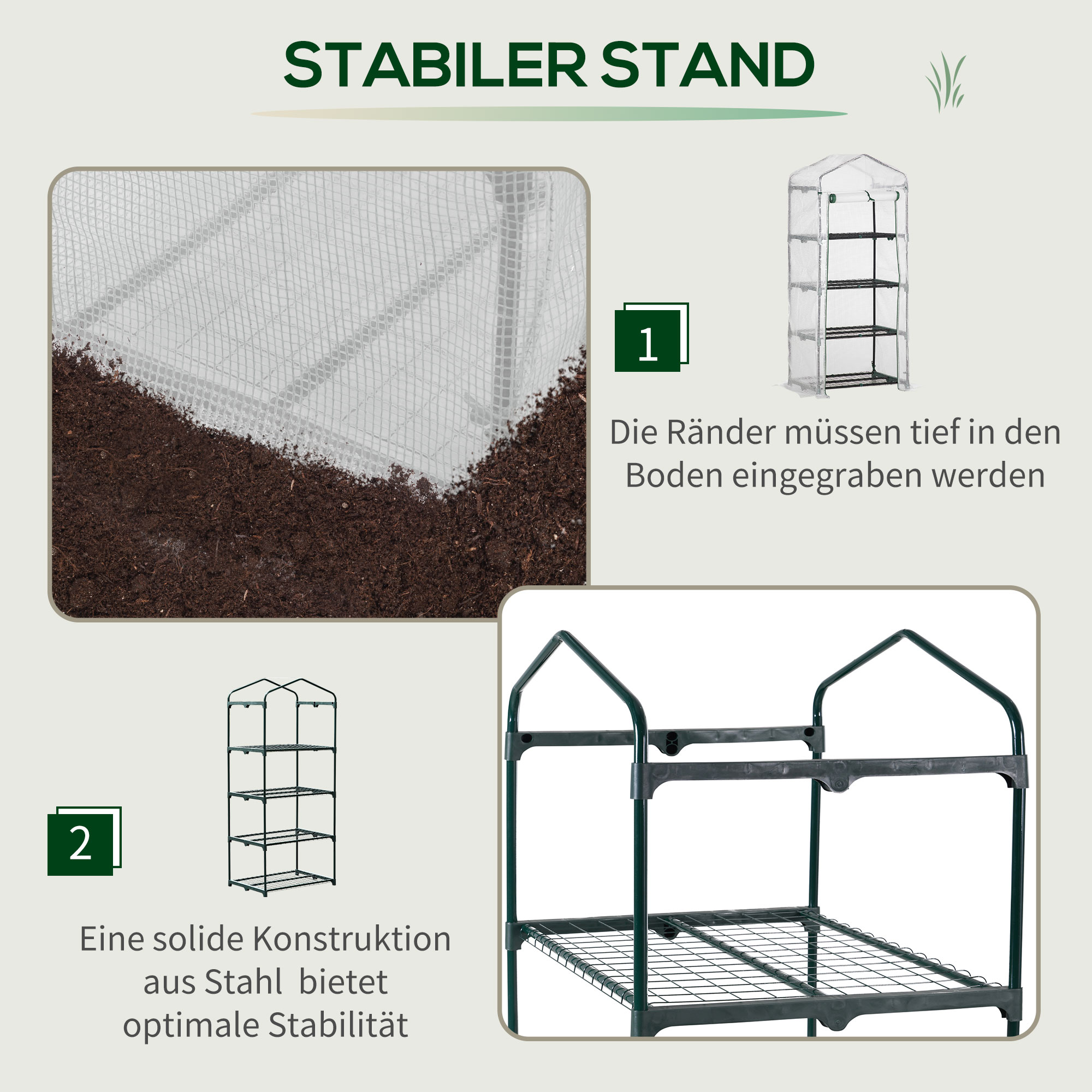 Folien-Gewächshaus, Treibhaus, Mini-Gewächshaus, Pflanzenhaus, Frühbeet, 4 Regalfächer, 70 x 50 x 160 cm, Weiß