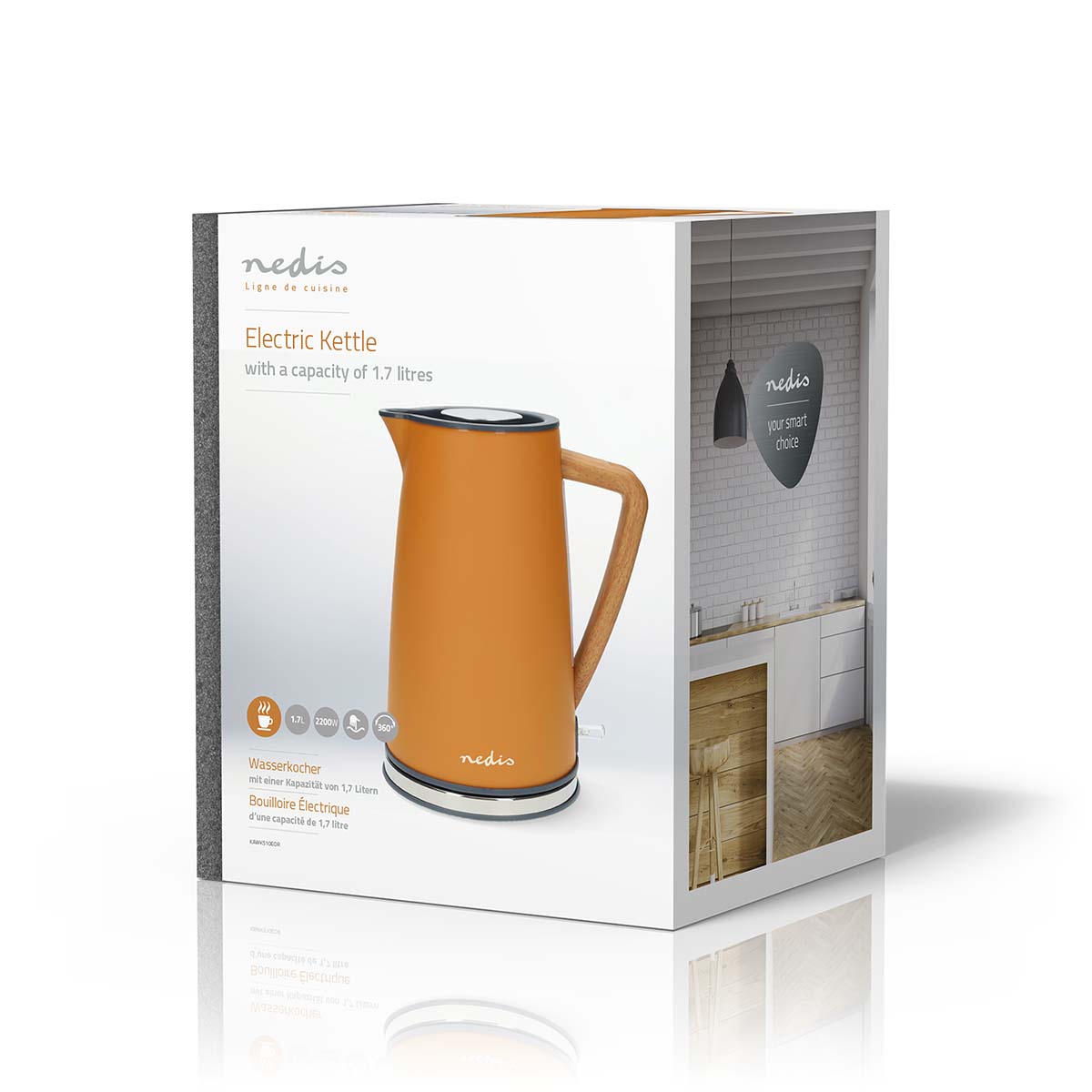 Wasserkocher | 1.7 l | Soft-Touch | Orange | Um 360 Grad drehbar | Verdecktes Heizelement | Strix Controller | Boil-dry protection