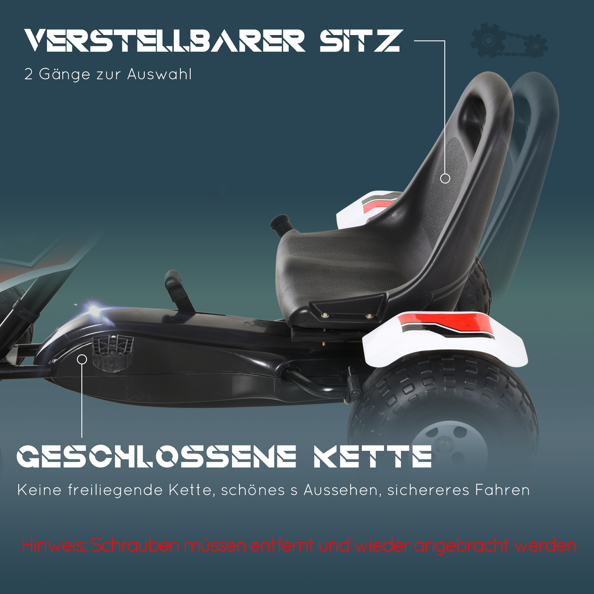 Go Kart Kinderfahrzeug Tretauto mit Pedal Bremsen Kinderspielzeug für 3-6 Jahre Stahl Weiß 104 x 66 x 57 cm