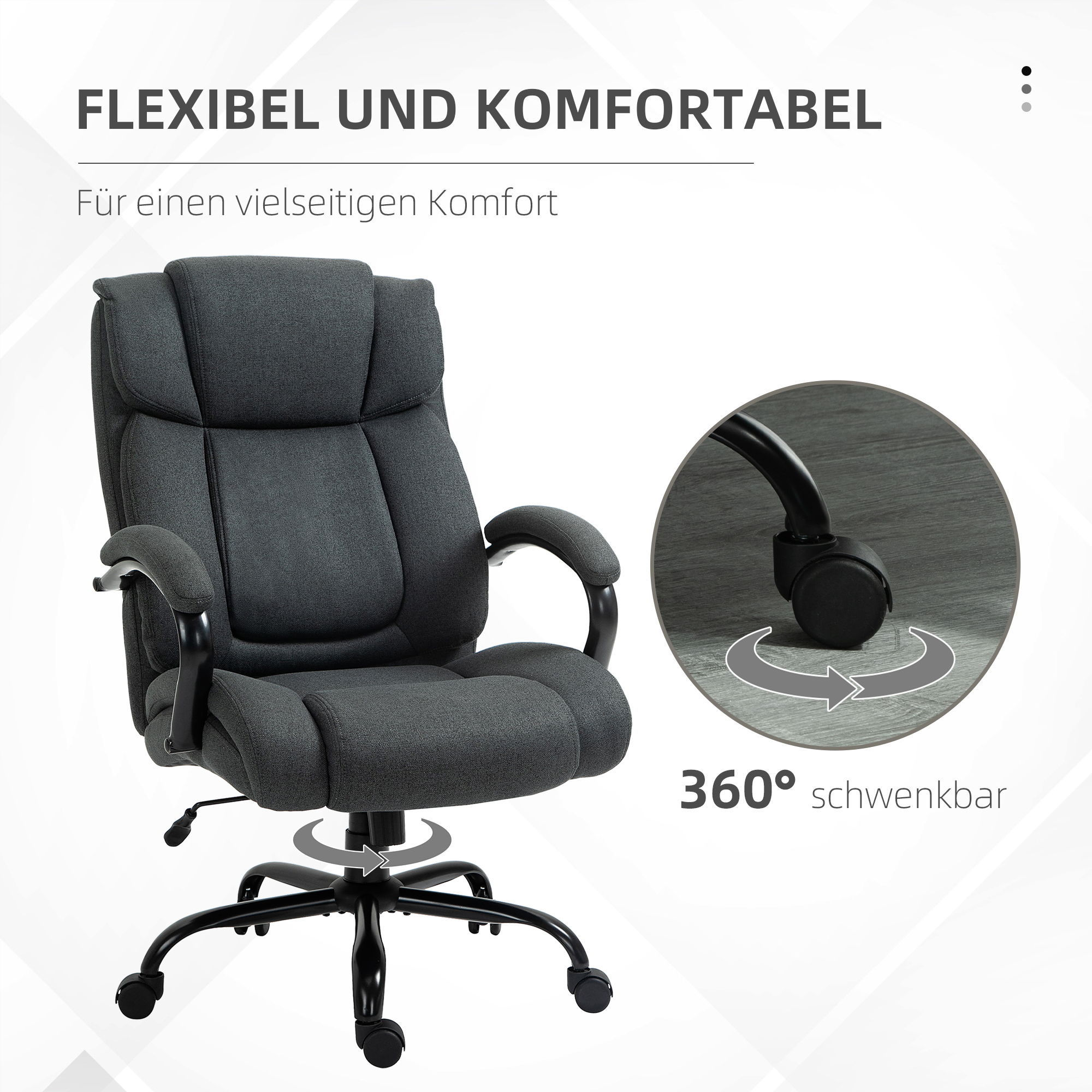 Bürostuhl, Ergonomischer Schreibtischstuhl, Drehstuhl mit gepolsterter Armlehne, bis 220 kg belastbar, Grau