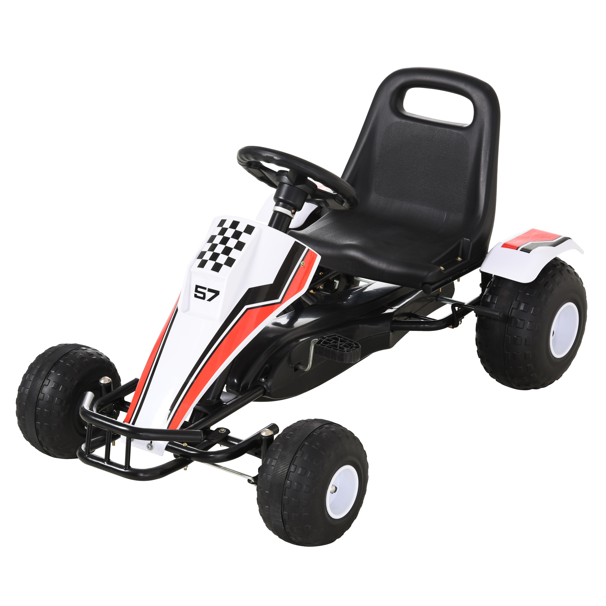 Go Kart Kinderfahrzeug Tretauto mit Pedal Bremsen Kinderspielzeug für 3-6 Jahre Stahl Weiß 104 x 66 x 57 cm