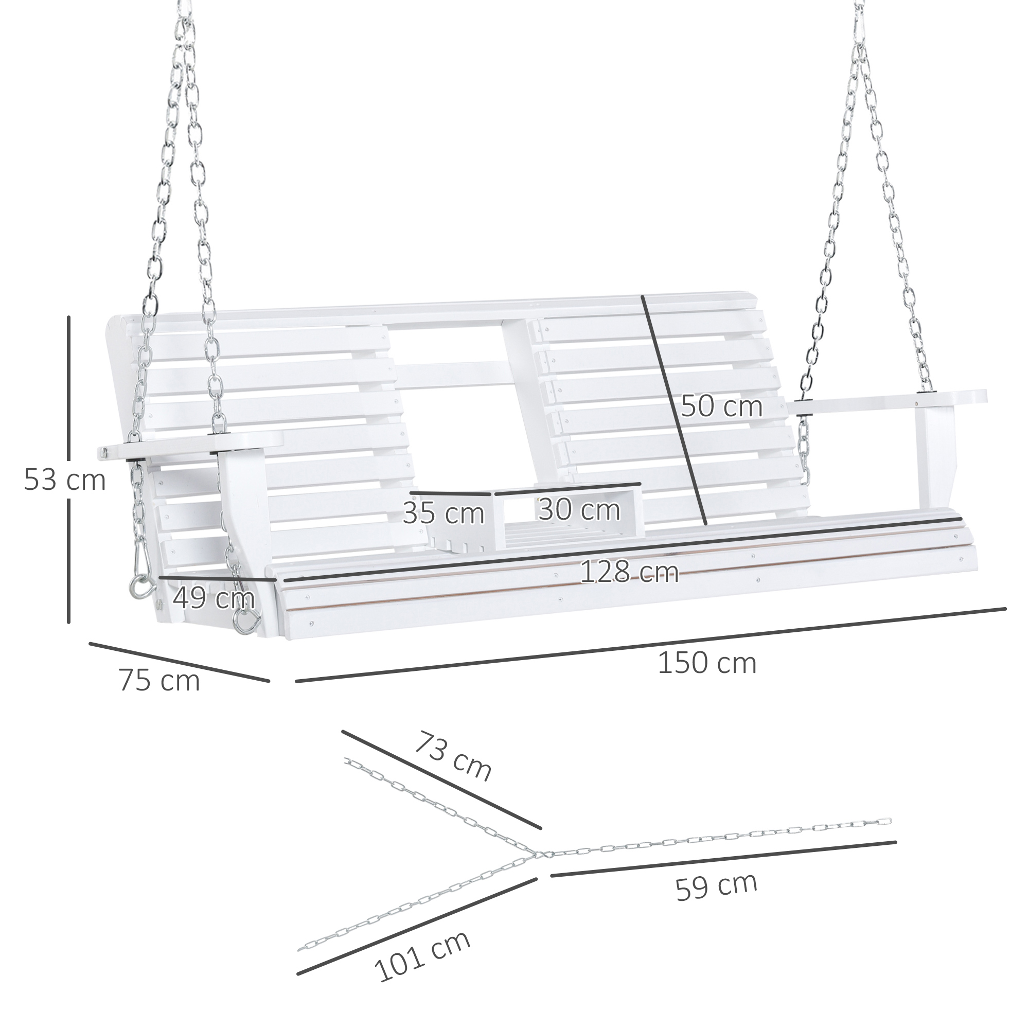 Hängebank mit Klapptisch und Becherhaltern Naturholz 150 x 75 x 53cm