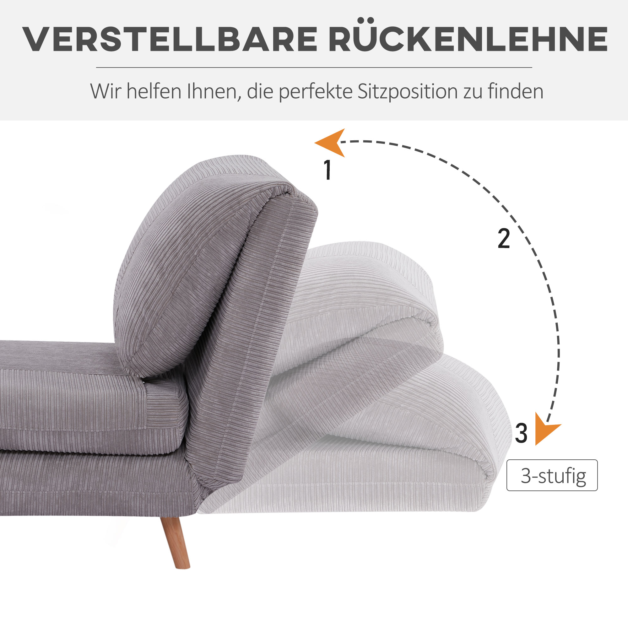 2-in-1 Schlafsessel Gästebett, bis 200 kg, verstellbare Kopfstütze Cord-Optik 82 cm x 8 cm x 83 cm Grau
