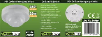 Decken-Aufputz-Bewegungsmelder 360° / PIR, mit Präsenzfunktion, 20m Detektion