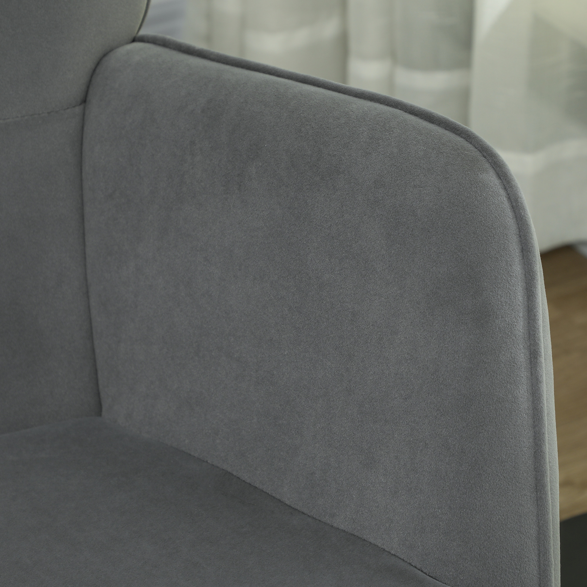 Vintage Schaukelstuhl, geschwungene Kufen, dicke Polsterung, Buchenholz & Stahl, Dunkelgrau