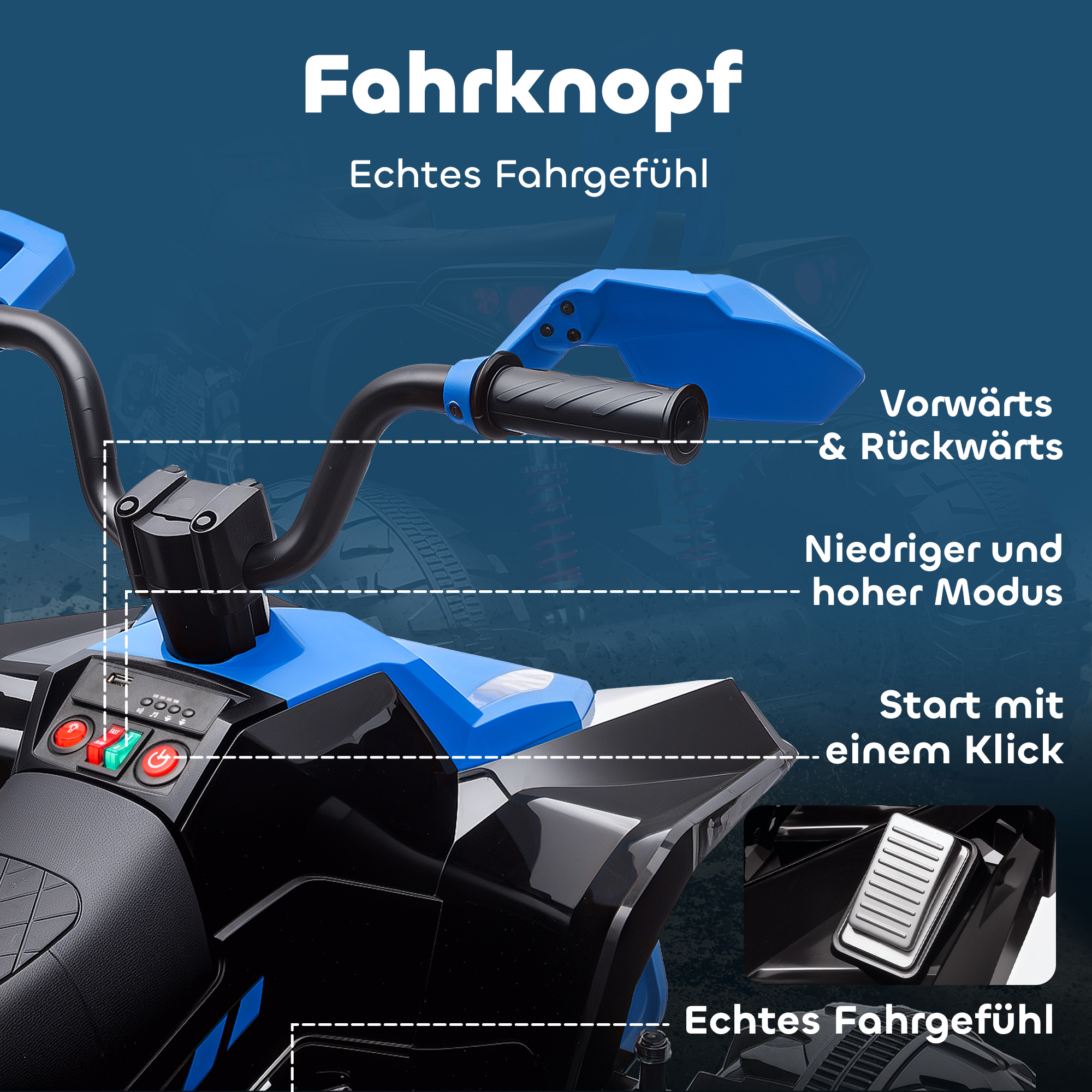 Kinder-Elektro-Quad, 24V Elektro-Fahrzeug mit 4 Rädern, Scheinwerfer, USB-Anschluss, MP3-Funktion, 6,5 km/h, 3-8 Jahre