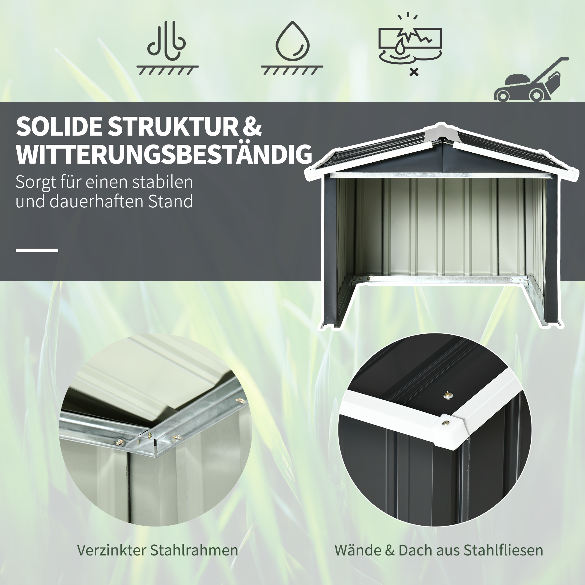 Metallschuppen für Rasenmähroboter, rostfrei, 86 x 100 x 63cm, Dunkelgrau