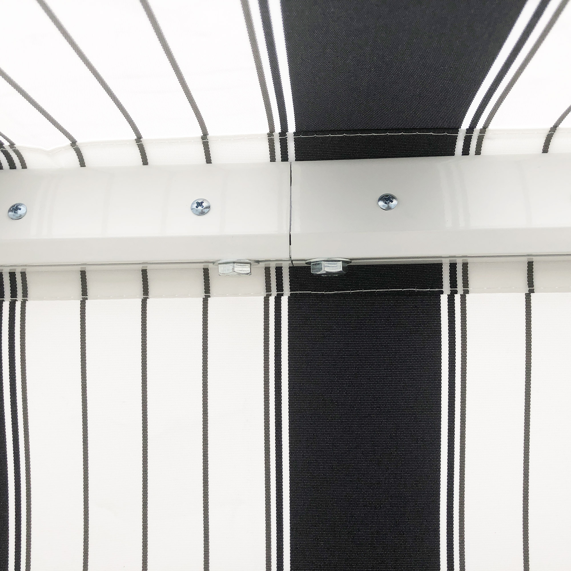 Markise, Sonnenschutz, einfahrbar, mit Handkurbel, Metallrahmen, Polyester, blau+weiß, 3,95 x 2,45 x 3,50 m