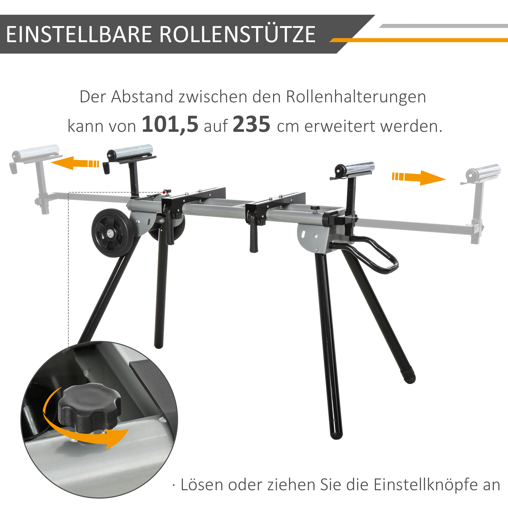 Untergestell für Kappsägen Arbeitstisch für Kapp- und Gehrungssägen Sägengestell Kappsäge Stahl Schwarz+Silber Seitenverlängerung 123,5-245 cm