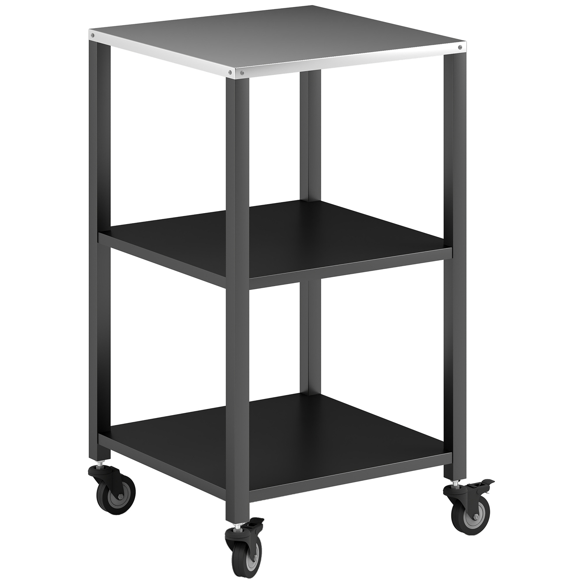 Grillwagen 3-Etagen Grilltisch mit Edelstahl Arbeitsfläche Rollen mobiler Servierwagen 50 x 50 x 90 cm Schwarz