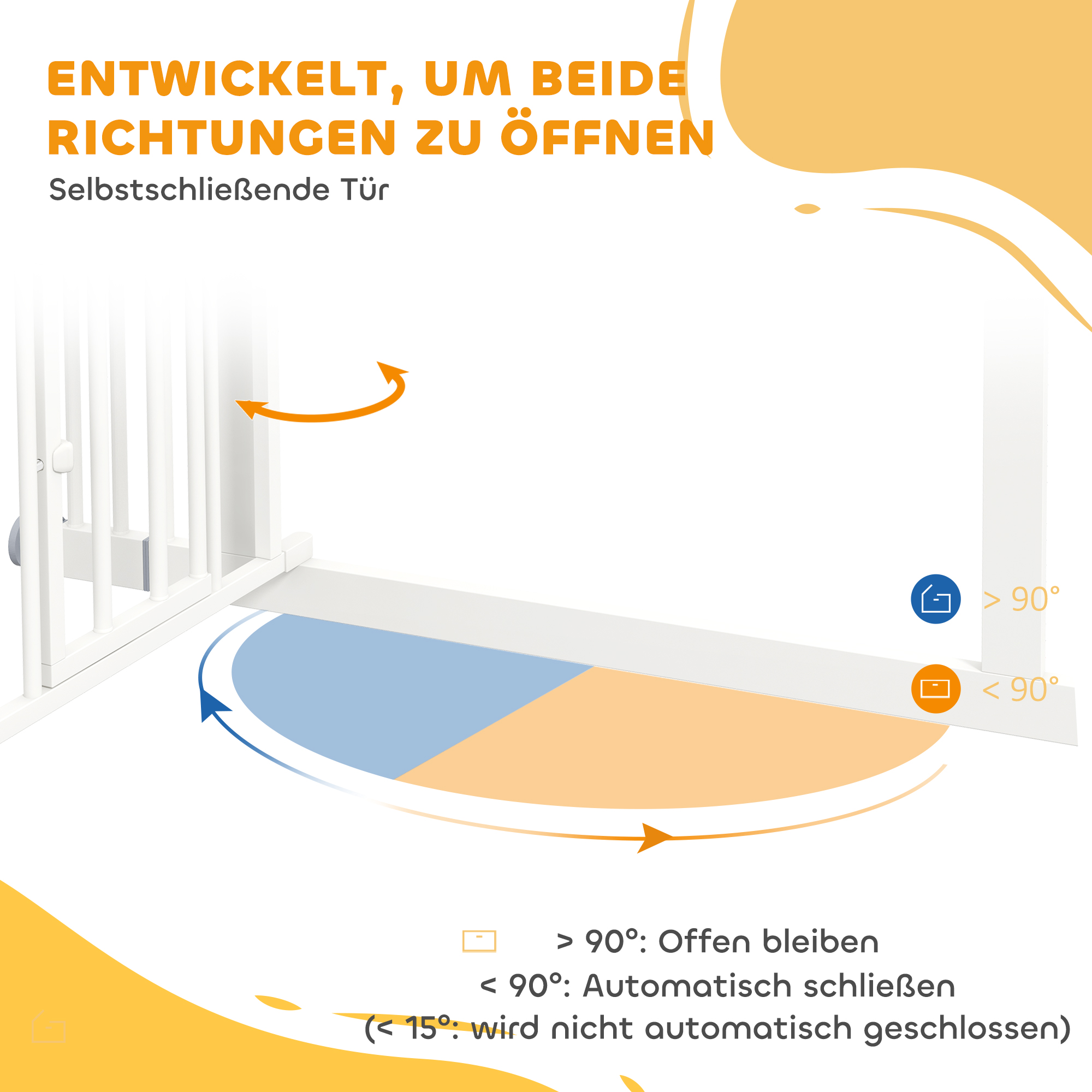 Hunde-Absperrgitter, doppelte Verriegelung, selbstschließende Tür, 104 cm hoch, Stahl, Weiß