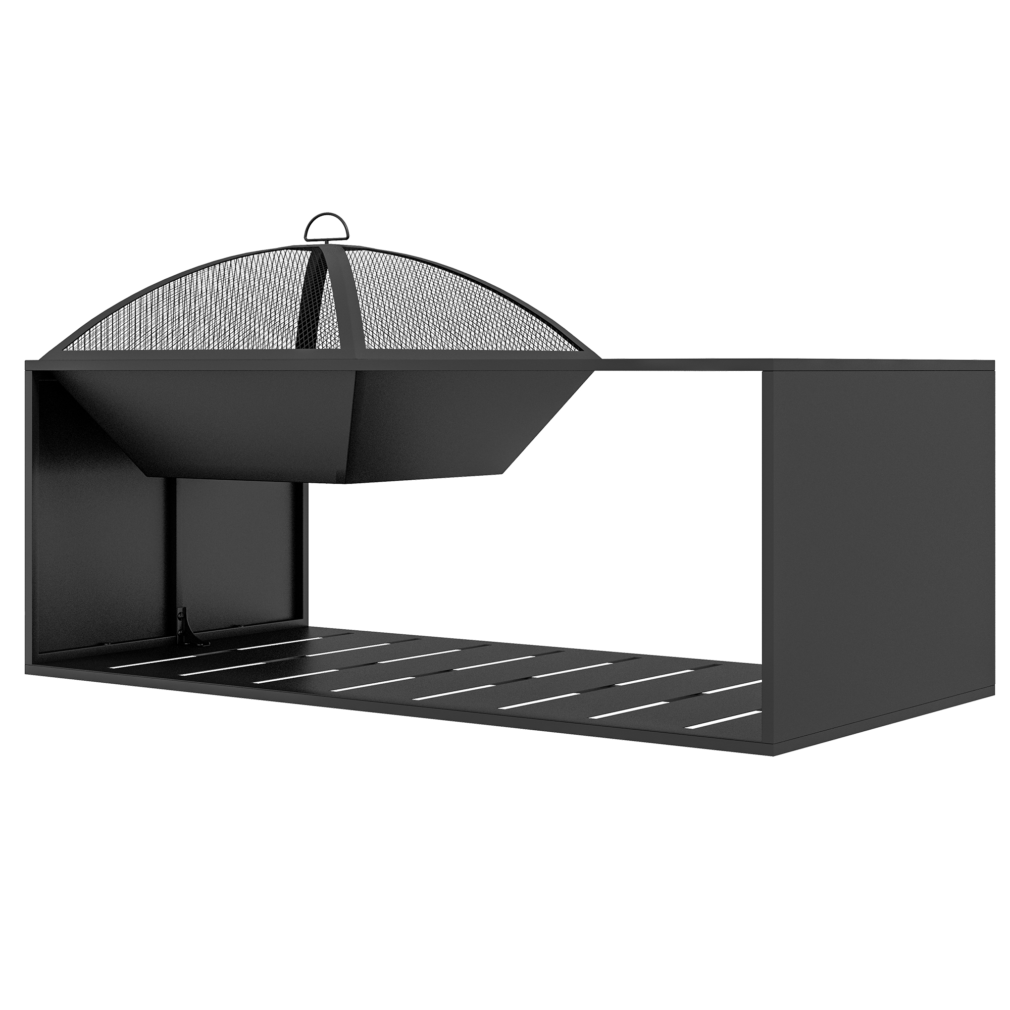 2 in1 Feuerschale, Tischplatte mit Keramikfliesen, Schürhaken, rostfrei, 101 x 51 x 56 cm, Schwarz