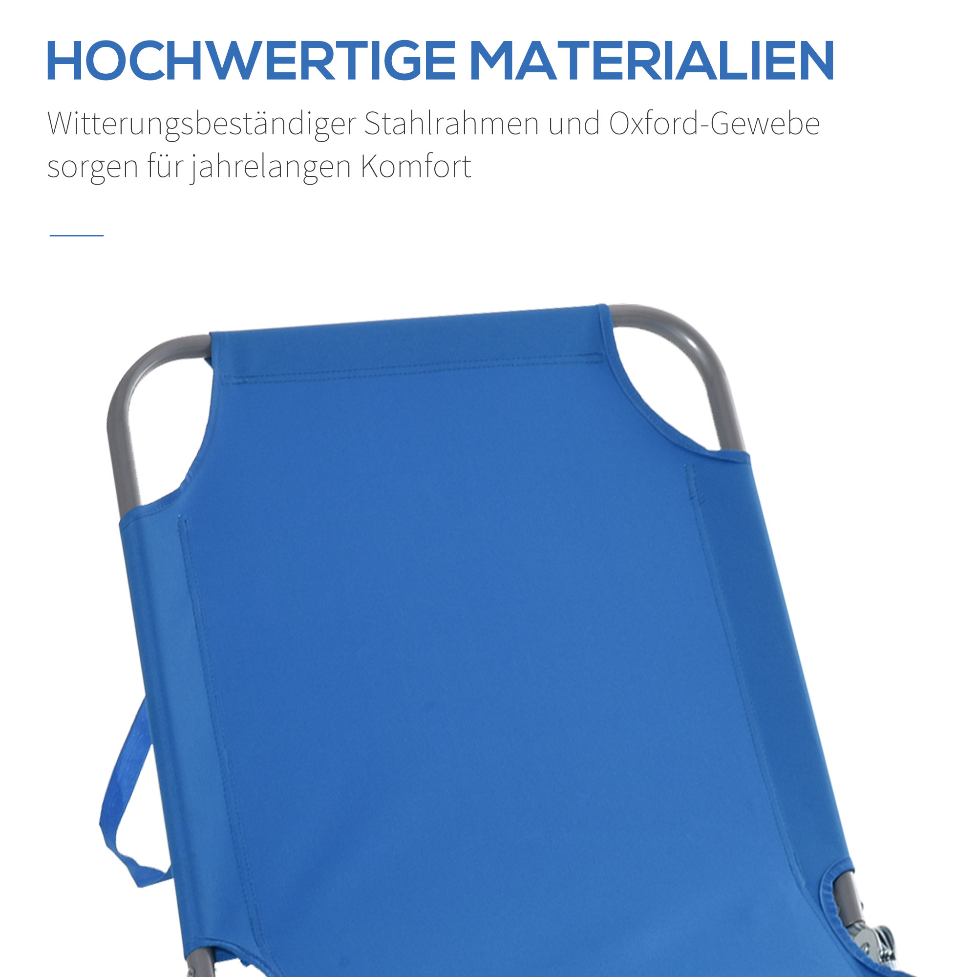 Sonnenliege, klappbar, verstellbare Rückenlehne, rostfreier Metallrahmen, 187 x 55 x 24, Blau