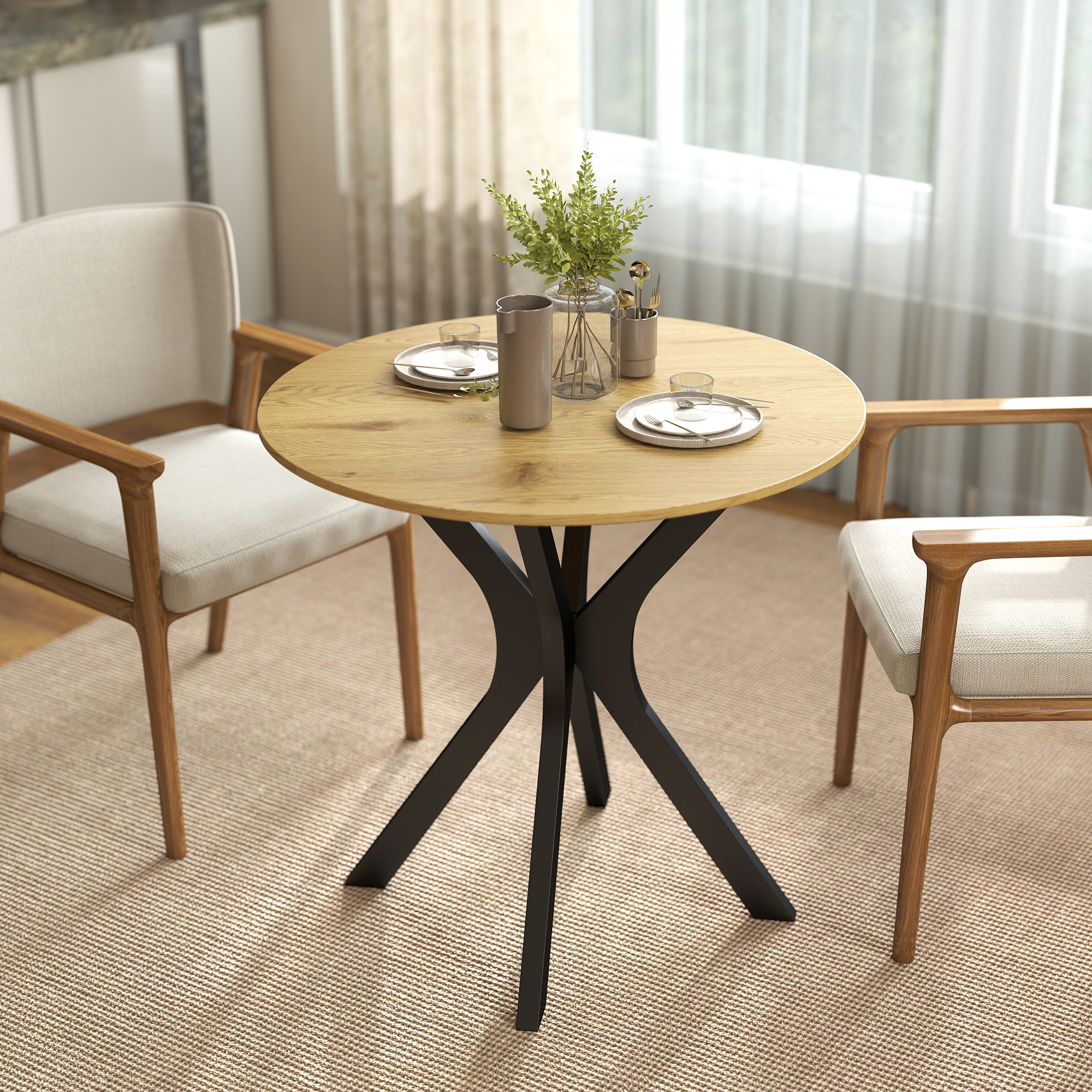 Esstisch Küchentisch Runder Tisch, Modernes Design, 78 cm x 78 cm x 75 cm, Naturholz