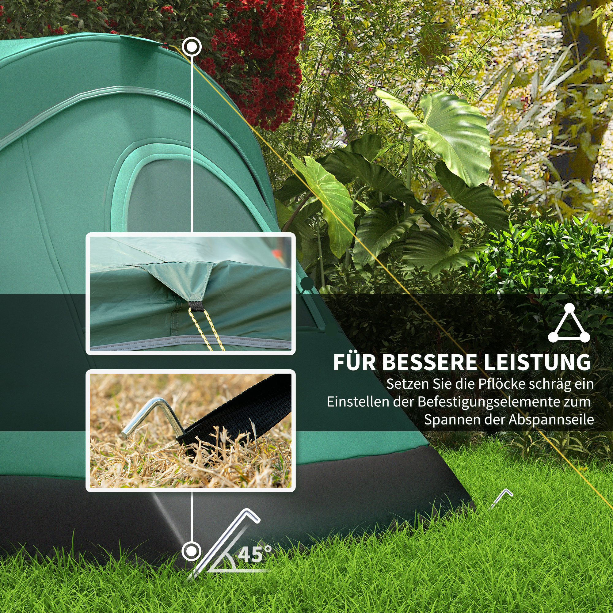 Campingzelt für 5-6 Personen, Familienzelt, Lampenhaken, Seitentaschen, 4,55x2,3x1,8m, Grün/Schwarz