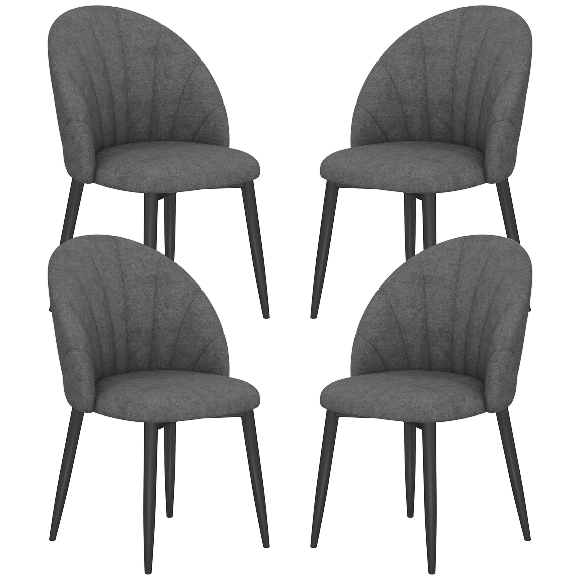4er-Set Esszimmerstühle, Küchenstühle in Samtoptik, Stahlbeine, armlos, Grau