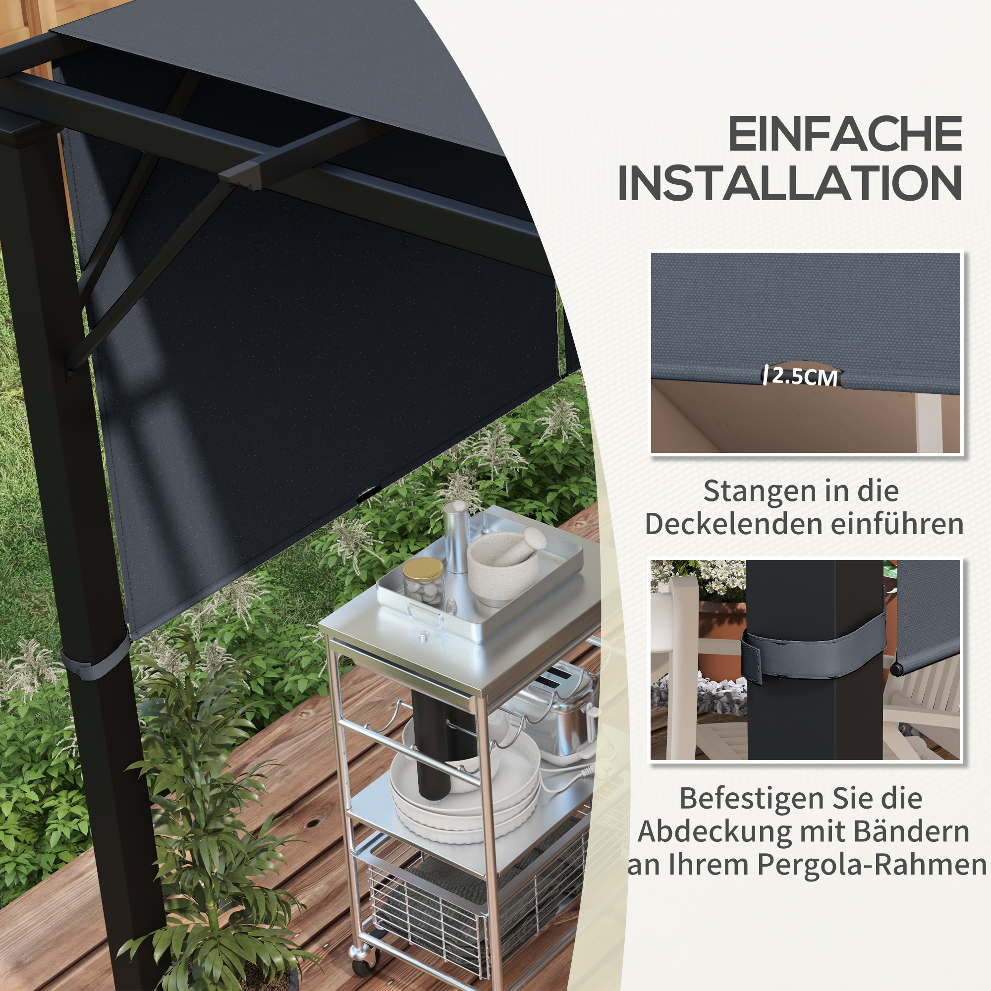 Ersatzdach für Pergola mit UV-Schutz, Sonnensegel für Terrassenüberdachung für 3 x 3 m Pavillon, Dunkelgrau