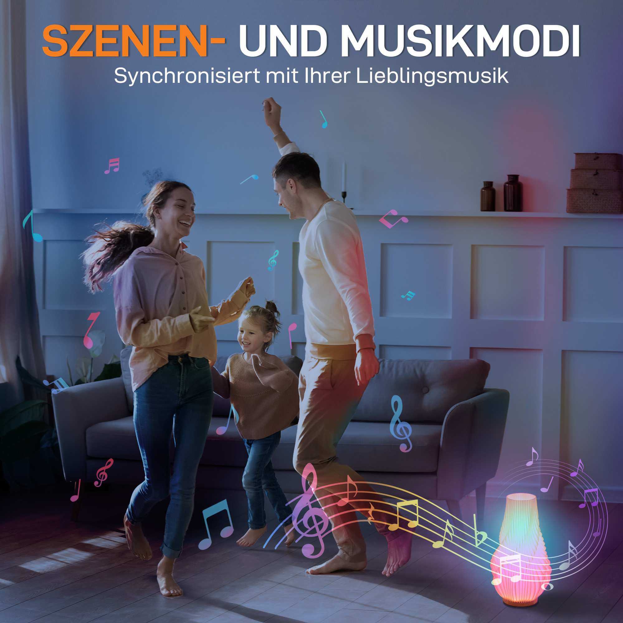 Smart Tischlampe mit App-Steuerung, Alexa-kompatibel, Kunststoff, Holz, Weiß